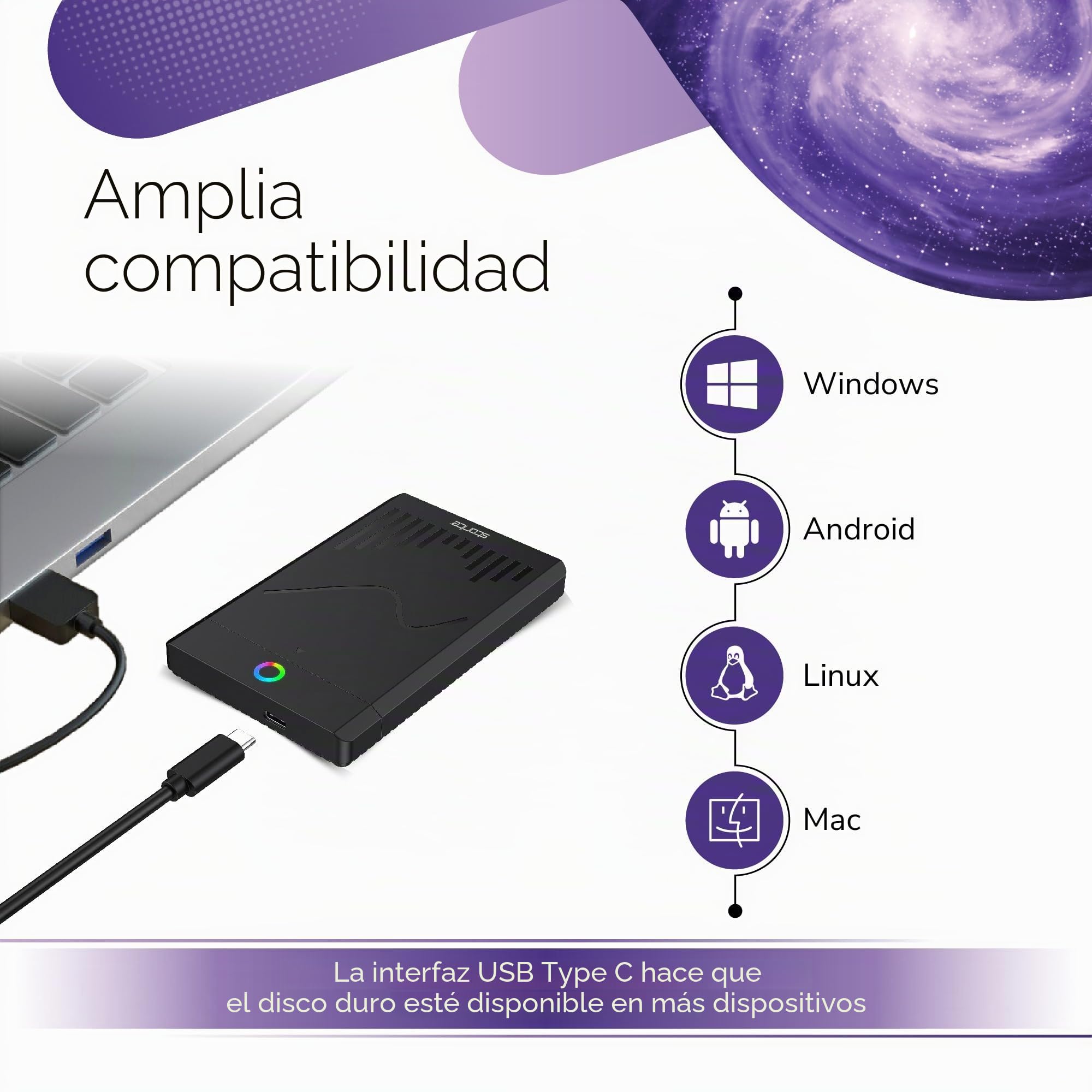Storite - Disco Duro Externo Portátil Tipo C De 500 GB, Almacenamiento De Copia De Seguridad HDD De 2,5" con Transferencia De Datos Rápida USB 3.1/USB C, Compatible con Teléfono, Xbox One (Negro)