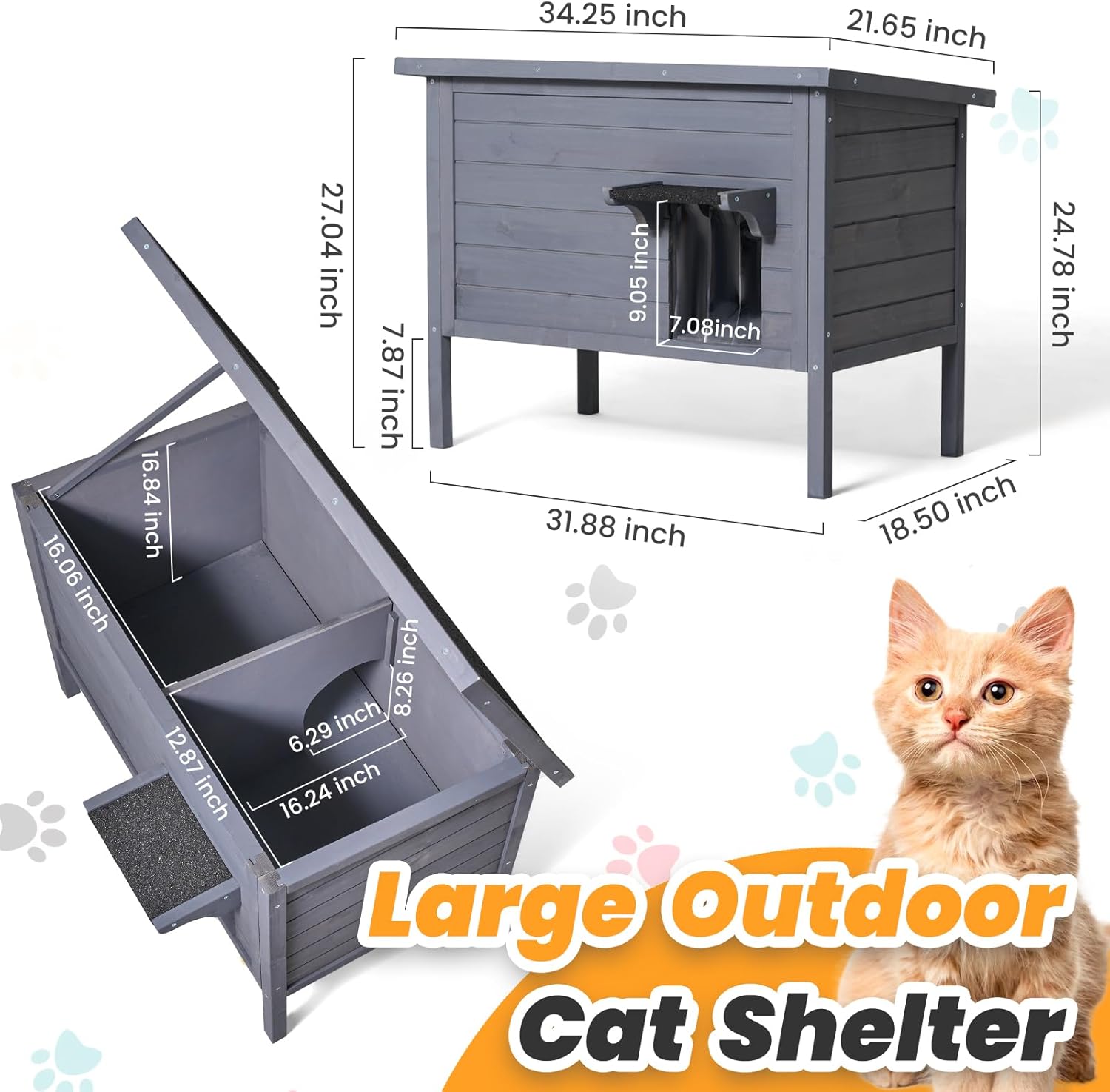 review Outdoor Cat House Weatherproof,Feral Cat House Enclosures with Insulated All-Round Foam Wooden Cat Condos for Winter Outside, PVC Door Flaps