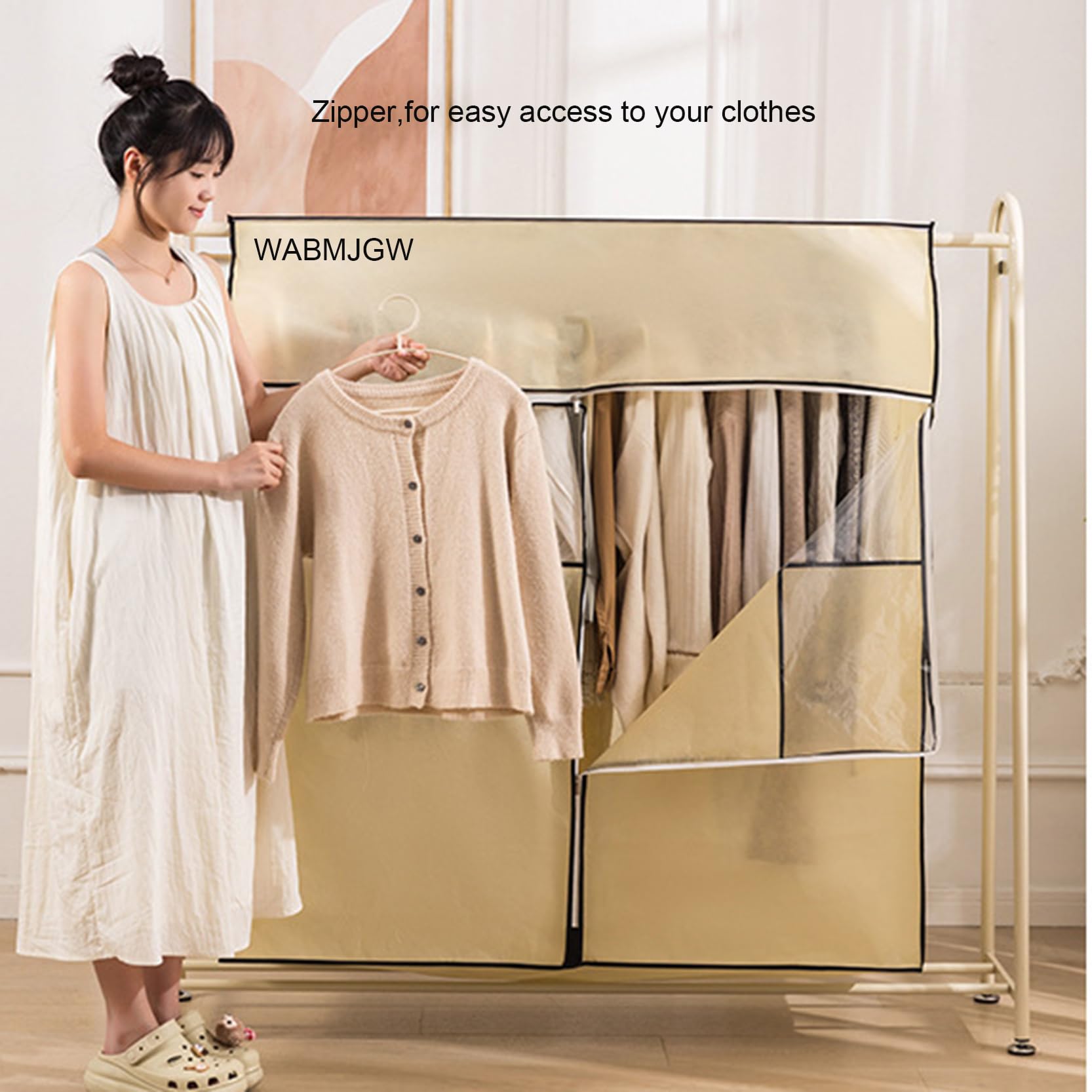 Funda para Perchero de Ropa, Cubierta de Ropa, Ventana Transpirable con Cremallera, Color Beige, 60-150x50x120cm, for Abrigo, Traje Vestir(150x50x120cm)