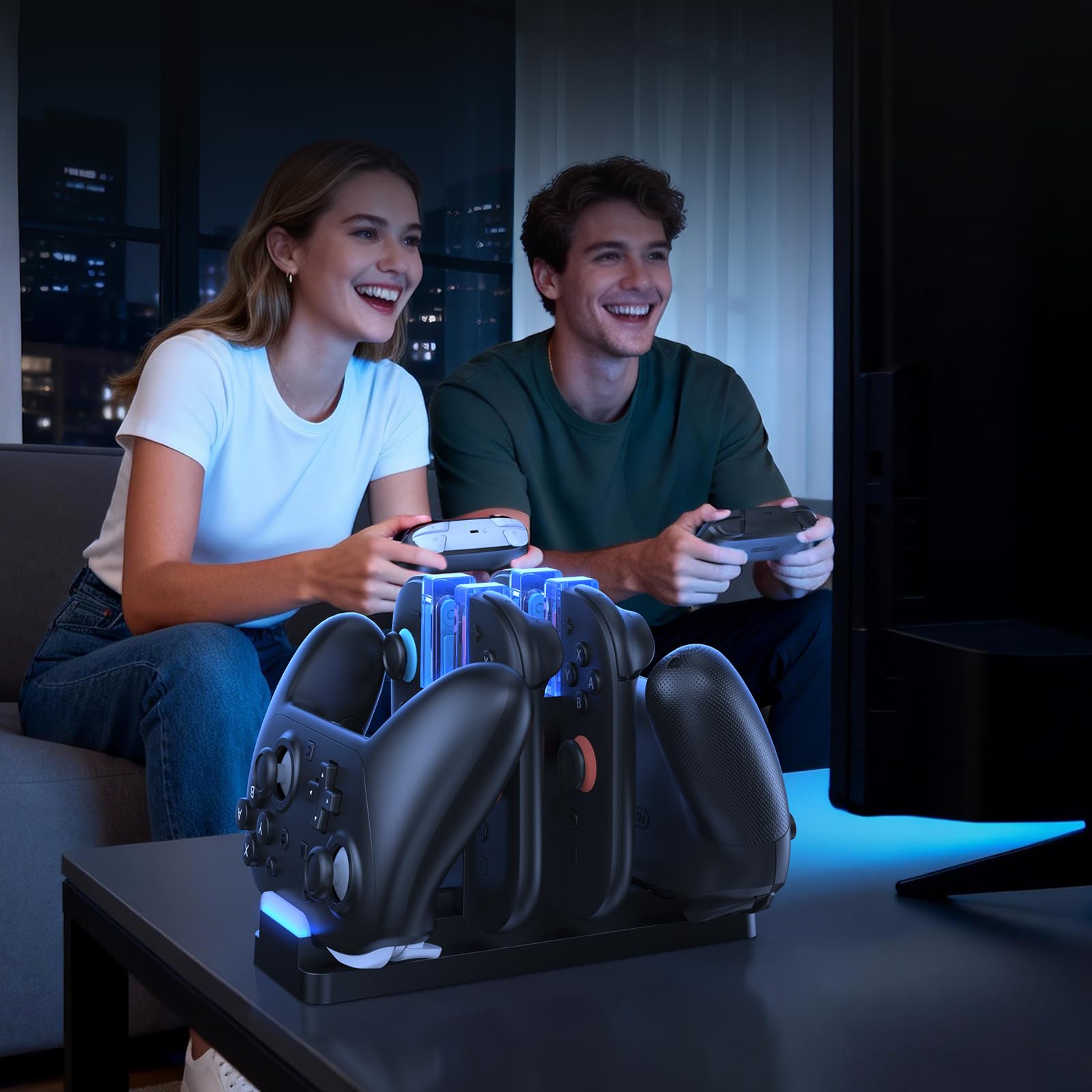 FASTSNAIL Ladestation kompatibel mit Switch 2 für Joycon 2, Ladehalterung für Switch 1/2 Pro Controller, Ladeständer für Joycon 2 & Pro Controller mit Ladestandanzeige und USB-Kabel