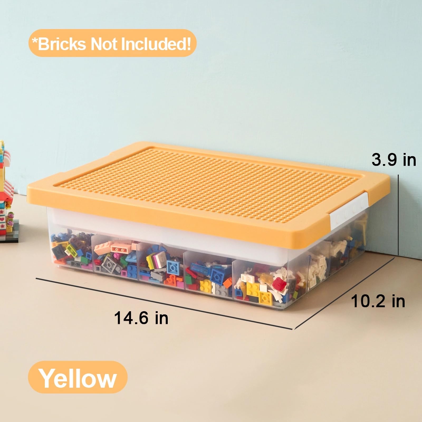 Organizer do przechowywania zabawek Lego, pudełko do przechowywania zabawek z pokrywką płyty budowlanej i zdejmowaną tacą, do przechowywania klocków, plastikowe pojemniki organizujące do układania w