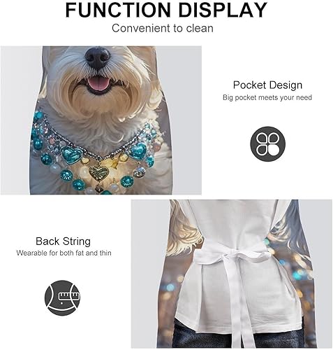 Miniatura 6 de Personalized Lovely Maltese Dog Adult Apron, Kitchen Cooking Aprons for Woman Man, Adjustable Bib Apron with Pocket for Baking, BBQ Crafting
