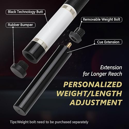 Miniatura 5 de Taco de piscina de fibra de carbono con puntas de 0.492 in, palo de piscina profesional para adultos de baja desviación, eje cónico PRO de carbono