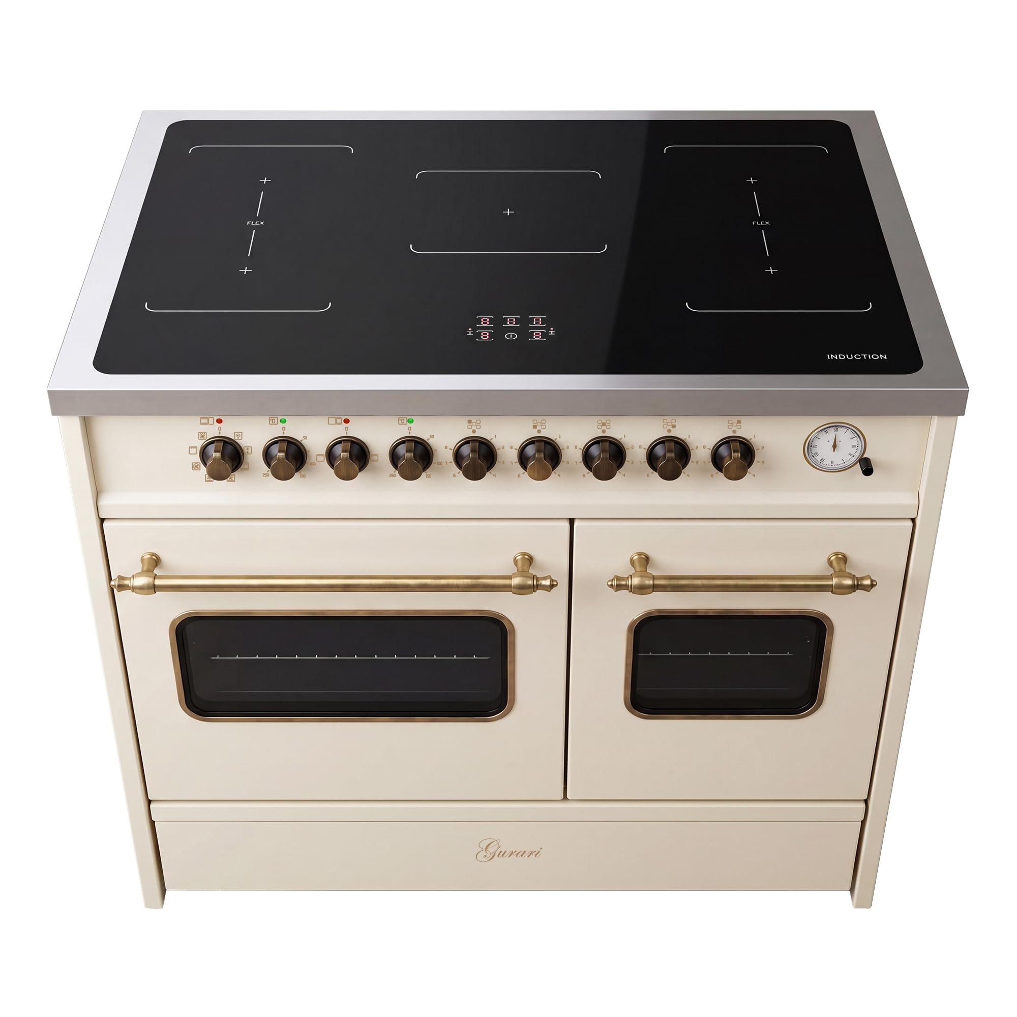 Gurari Induktions Standherd 90 cm GCH E 913 DF CR • Retro Range Cooker Creme • 2 Backöfen • 5 Induktionszonen mit 2 Flexzonen & Booster • Easy Clean Emaille • Premium Elektroherd