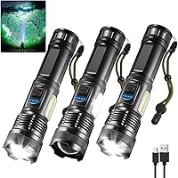 Vista 1 de IkeeRuic Linternas de 7 Modos de Alto Lúmenes Recargables, Paquete de 3 Linternas Tácticas de Alta Potencia, Linterna LED Recargable, Linterna Súper
