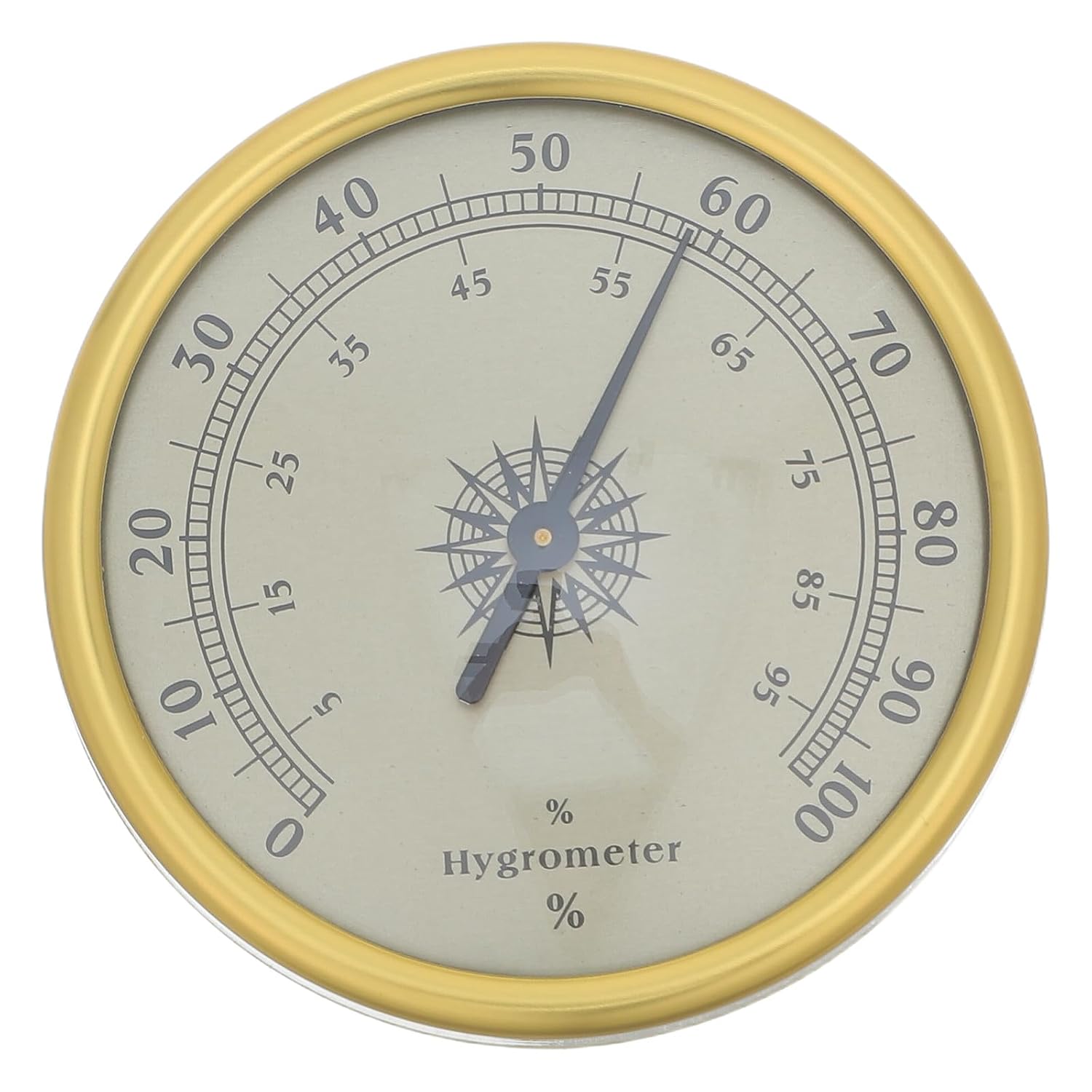 Mechanical Hygrometer: Decorative Gold Humidity Indicator - 2% RH Resolution Analog Wall or Surface Mount Gauge for Greenhouse Guitar Case or Office Desk