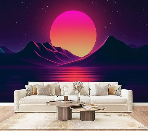 Miniatura 13 de Mural de pared Peel & Stick Sunny Retro Style 3D abstracto paisaje tropical, diseño de moda, papel tapiz autoadhesivo removible, calcomanía de pared