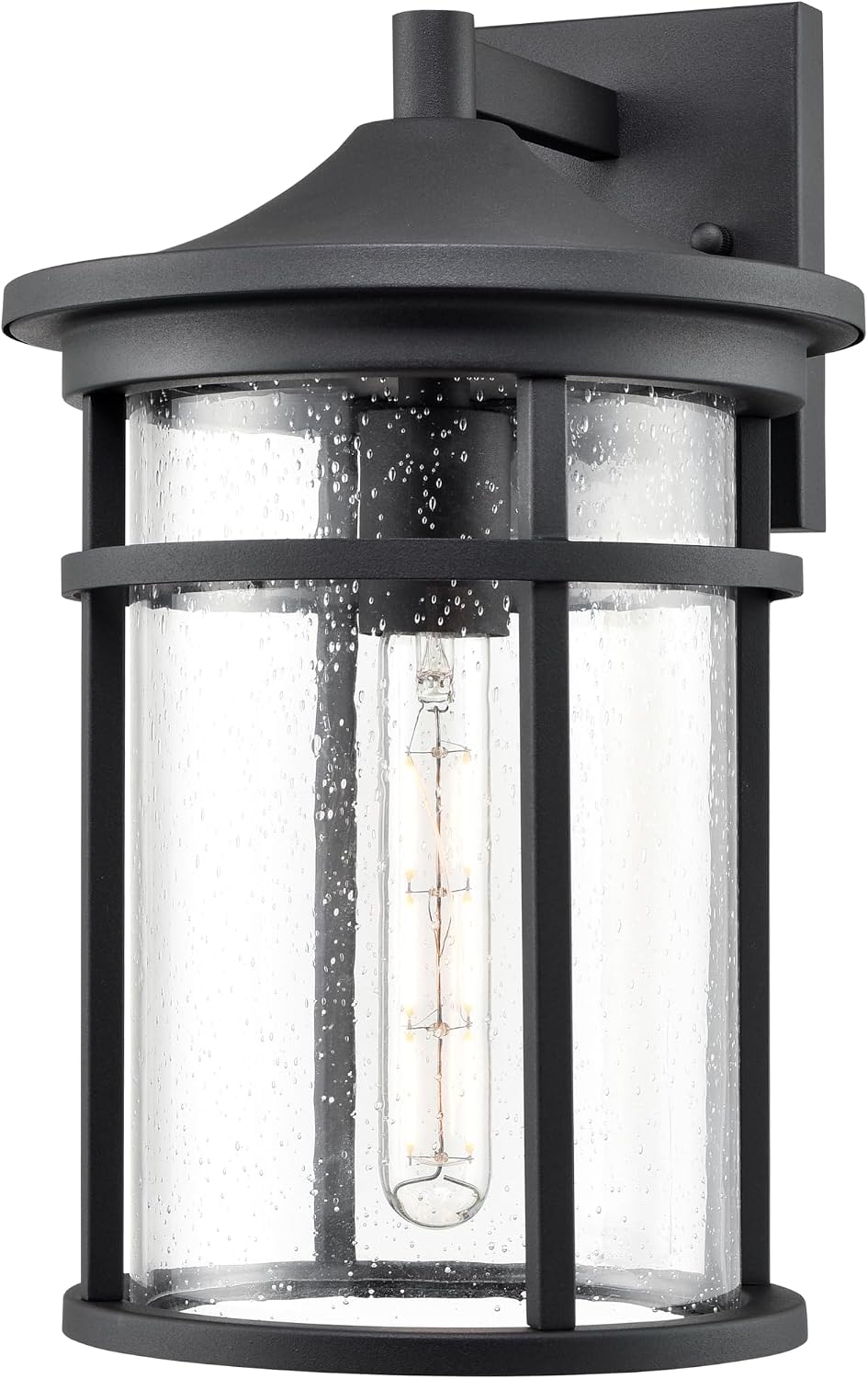 ML Lighting | Namath Collection | 91311-TBK | 1 Light Outdoor Wall Sconce in Textured Black Finish with Clear Seeded Glass Shade | Perfect for Walkways, Porches, Backyards, Patios, and Driveways