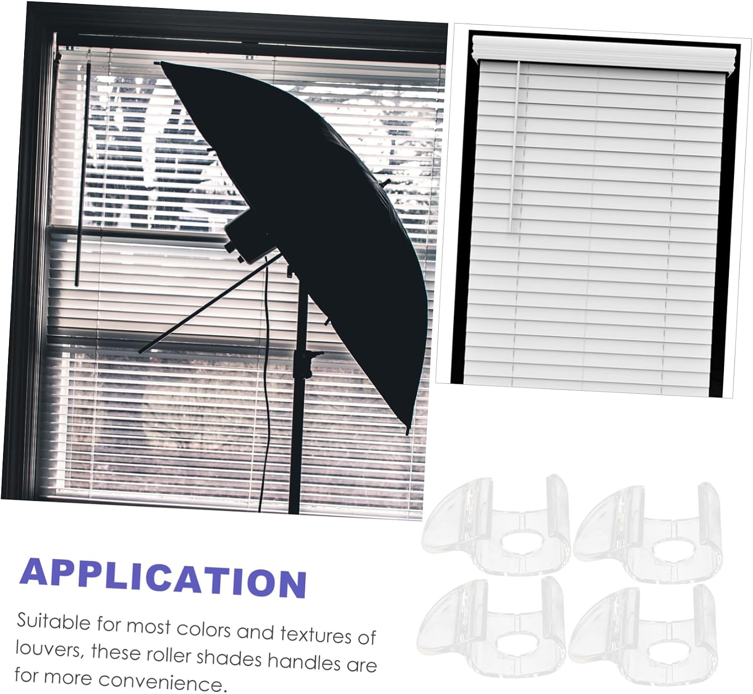 4Pcs Transparent Venetian Blind Handles with Bottom Rail Clips Window Shade Pulls Accessories for Roller Shades and Blinds