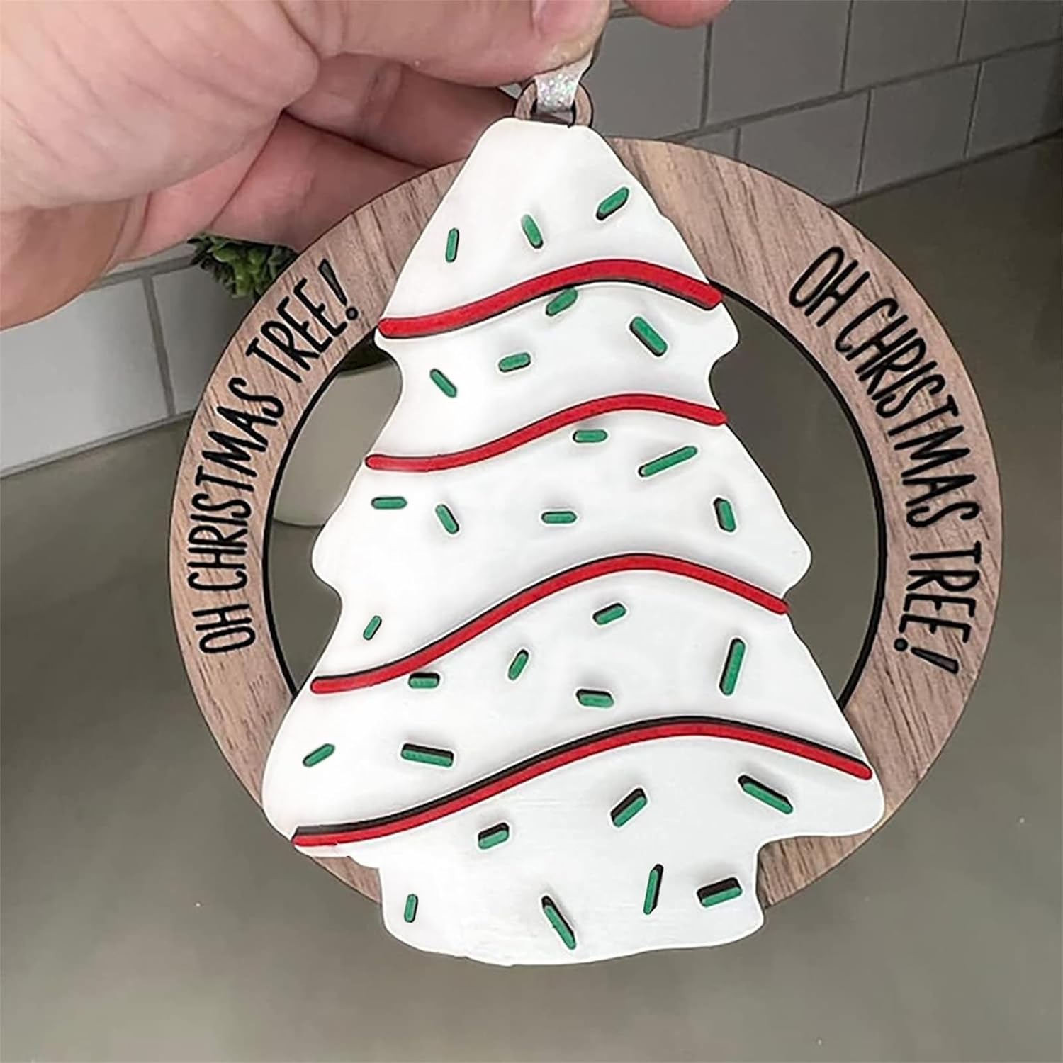 Cute Wood Christmas Tree Cake Ornament - 3.2'' Diameter, Funny Christmas Ornaments Clearance for Christmas Tree Decorations (1) - Image 4