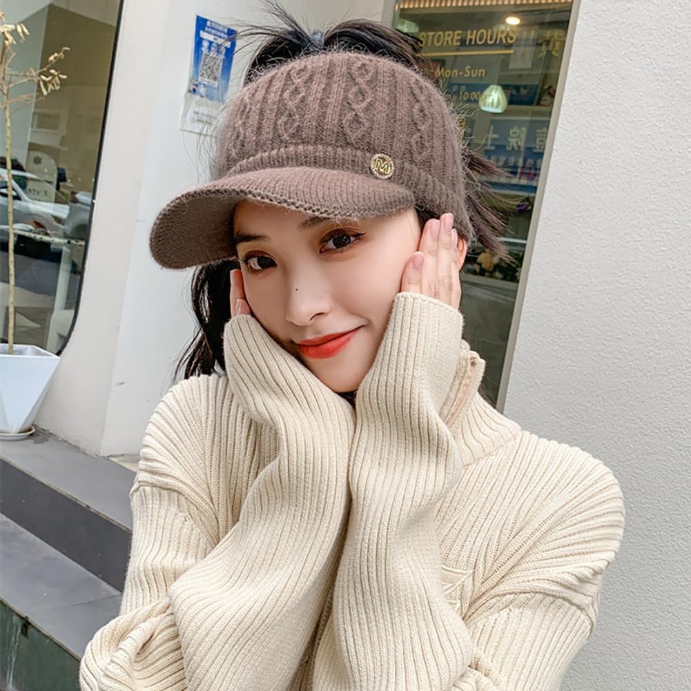 Epsion Knit Beanie Hat for Women High Bun Ponytail Skull Cap Stretch Winter Chunky Warm Visor Brim Crochet Hats - Image 3