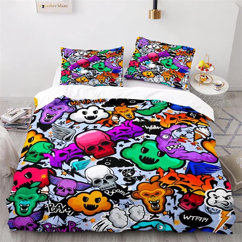 Housse de couette 240 x 260 nuages colorés parure de lit 2 personnes microfibre