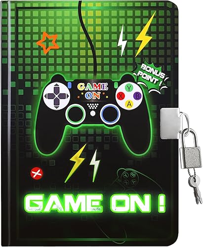 Miniatura 8 de WERNNSAI Diario luminoso de béisbol para niños, diario secreto con cerradura y llaves, cuaderno de diario para niños, regalo de cumpleaños y Navidad