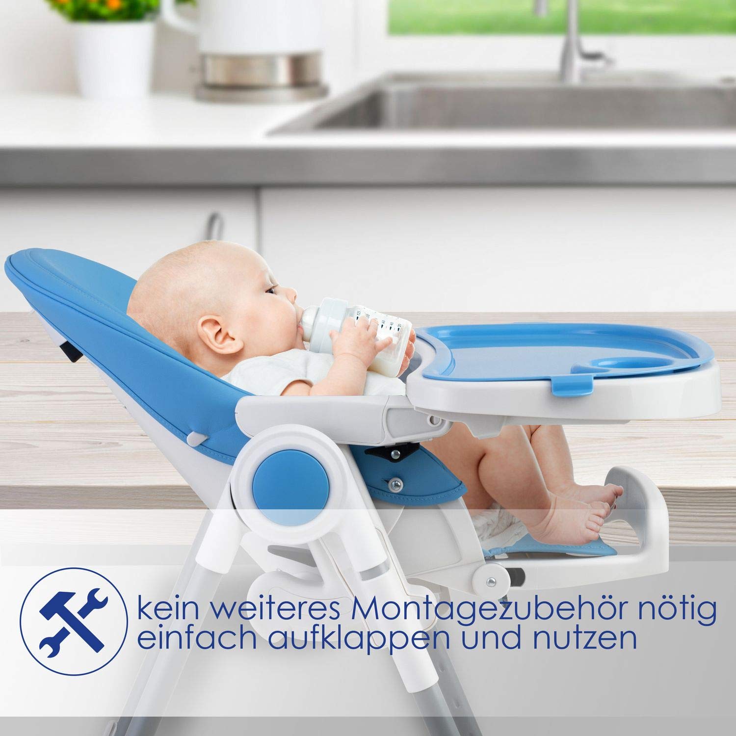 KIDIZ® 3 in 1 Seggiolone Seggiolone per bambini con barra dei giochi, Lettino per bambini, Seggiolone combinato Seggiolone per bambini, Schienale regolabile in 7 diverse altezze, blu