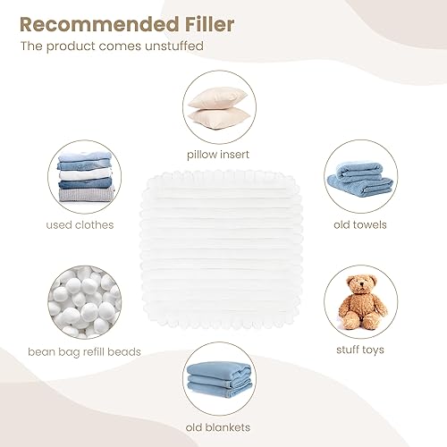 Miniatura 4 de AELS Unstuffed - Funda para puf moderna para sala de estar, puf de almacenamiento moderno de mediados de siglo, cubos, de piel sintética blanca