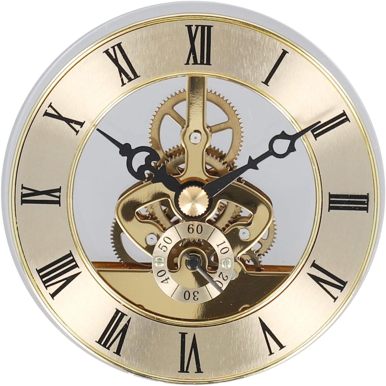 86mm Quartz Clock Movement Replacement Gold Skeleton Insert with Roman Numerals and Clear Lens for DIY Home Repair(gold)
