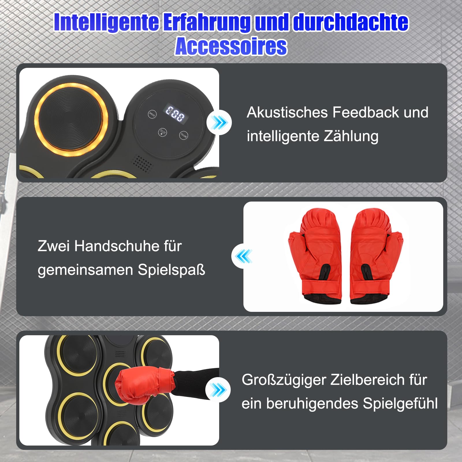 Music Boxing Machine, Macchina elettronica da boxe con musica, 2 paia di guanti da boxe, LED da parete, 9 velocità e modalità di allenamento, modalità conteggio, macchina per adulti e bambini