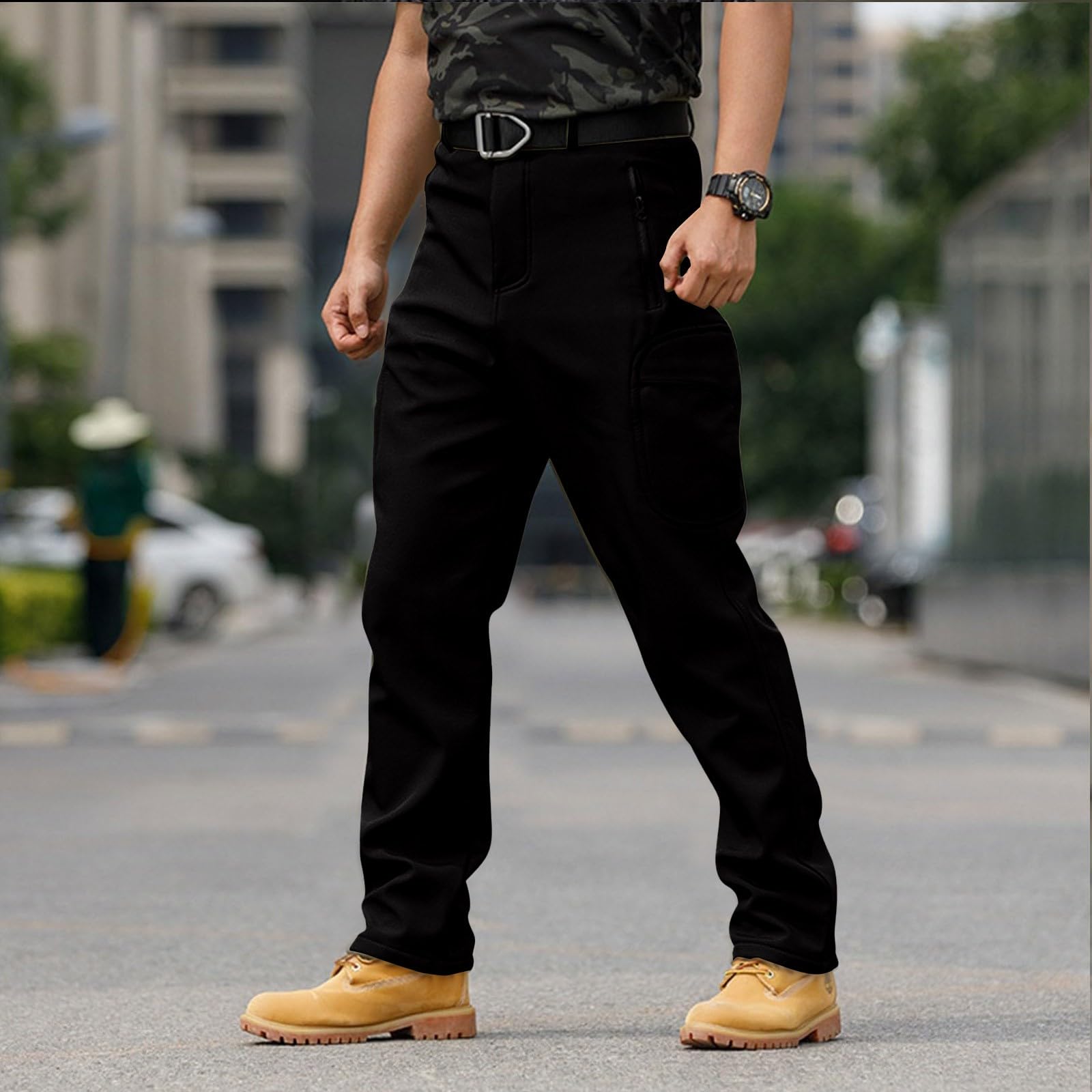 Fleece Lined Cargo Pants for Men Button Waist Fleece Cargo Pants with Pockets Baggy Waterproof Tactical Pants Ski Pants Stretch Cargo Pants Mens Travel Pants Hiking Pants Men Lightweight Ripstop Pants