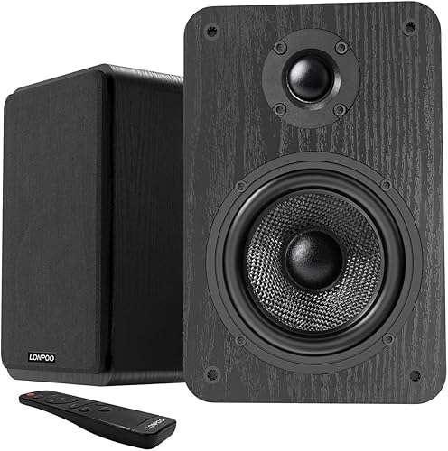 LONPOO Altavoces Bluetooth para repisa, Altavoces con alimentación de 60W con Bluetooth/AUX-in/Óptica/RCA, Woofer de 4" y Tweeter de 1" (Negro)