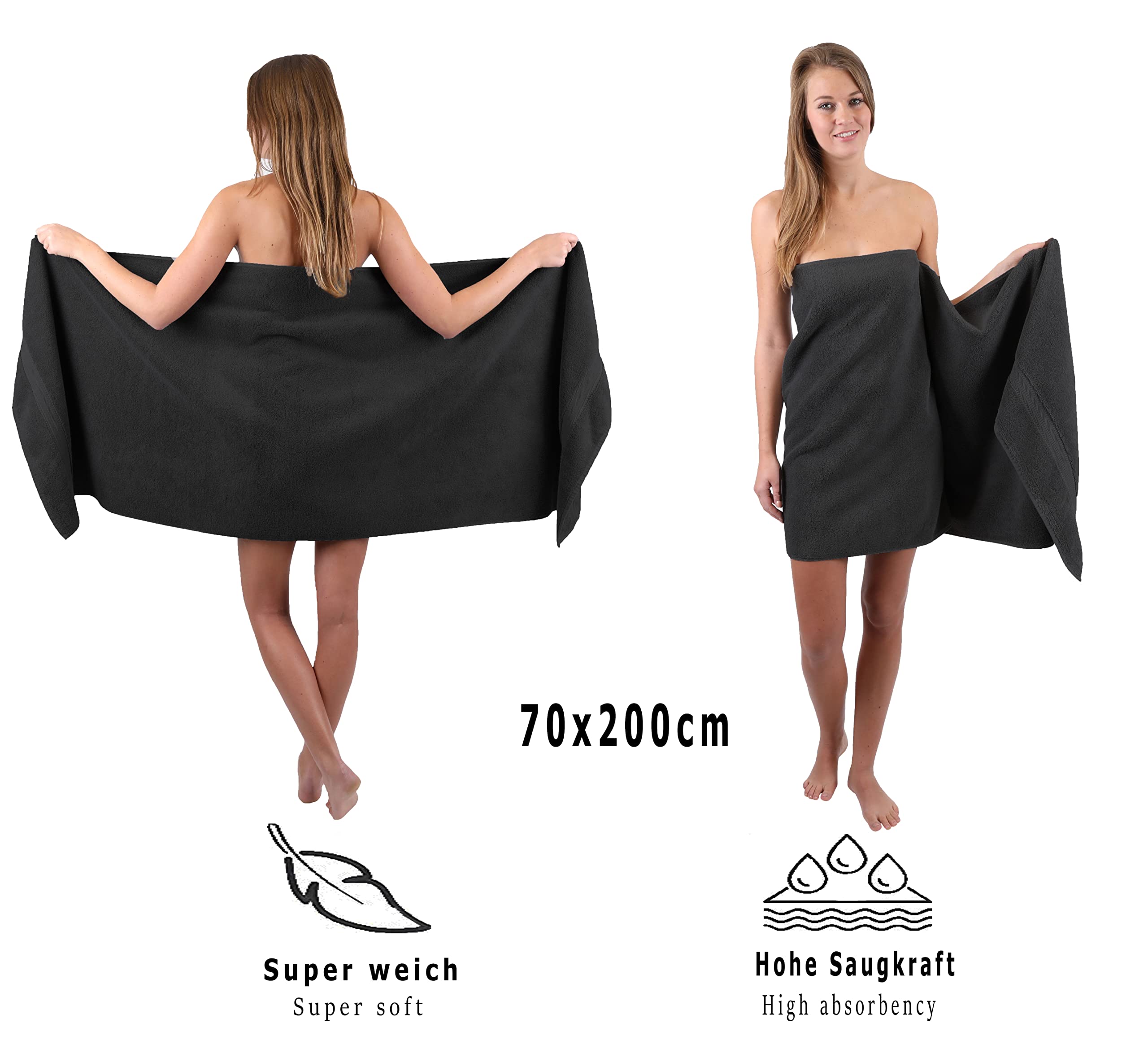 Betz 6 sztuk ręczników do sauny, zestaw ręczników do sauny, jakość premium, 100% bawełna, frotte, rozmiar XXL, 70 x 200 cm, kolor grafitowy