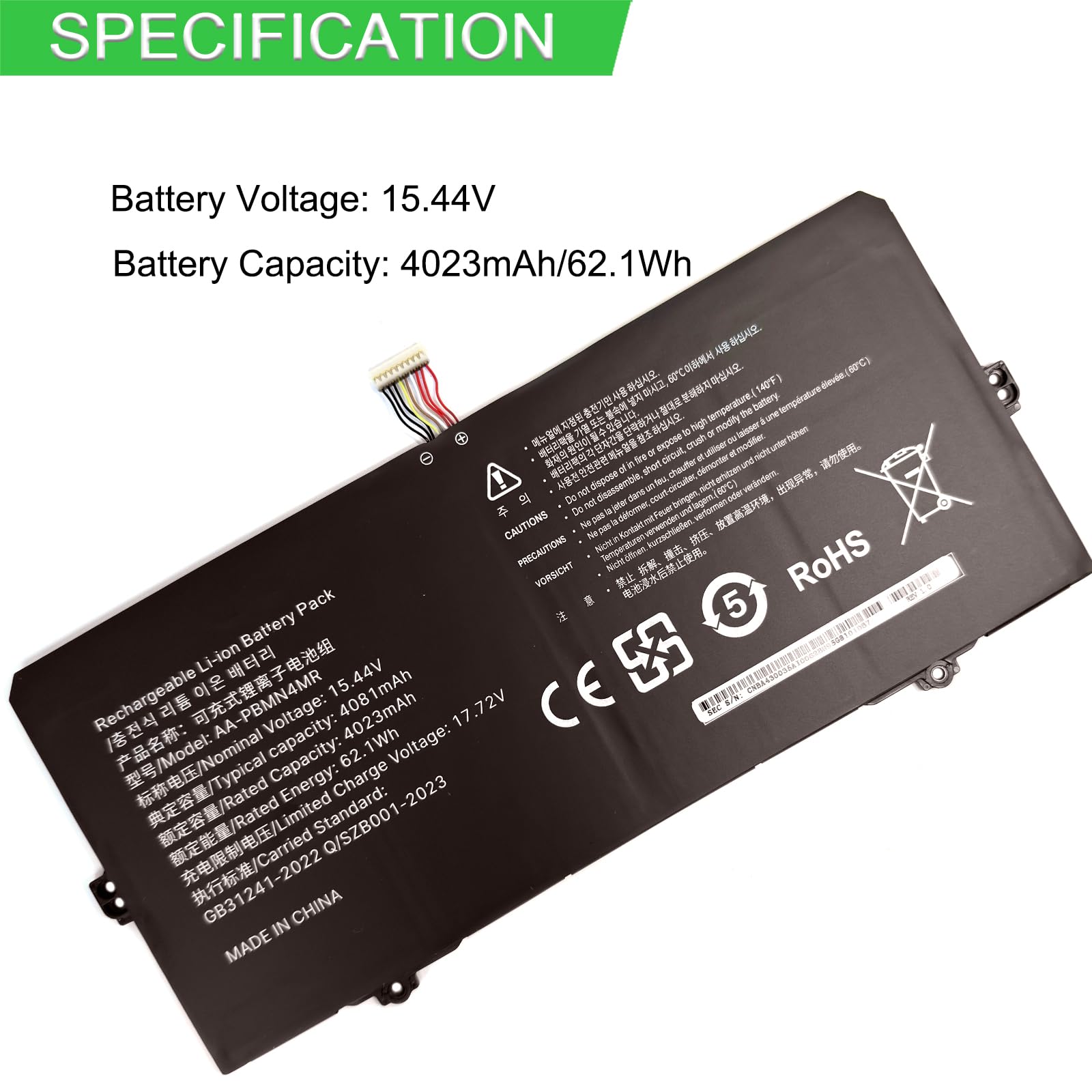 XITAIAN 15.44V 62.1Wh 4023mAh AA-PBMN4MR Zamienna bateria do Samsung Galaxy Book Pro 360 15 15,6" NP950XDB NP950XDB-KA1US NP950XDB-KB1US NP950XDB-KC5US NP950XDB-DB-DB-KC3US NPL 950QDB NP950QDB-KB1US