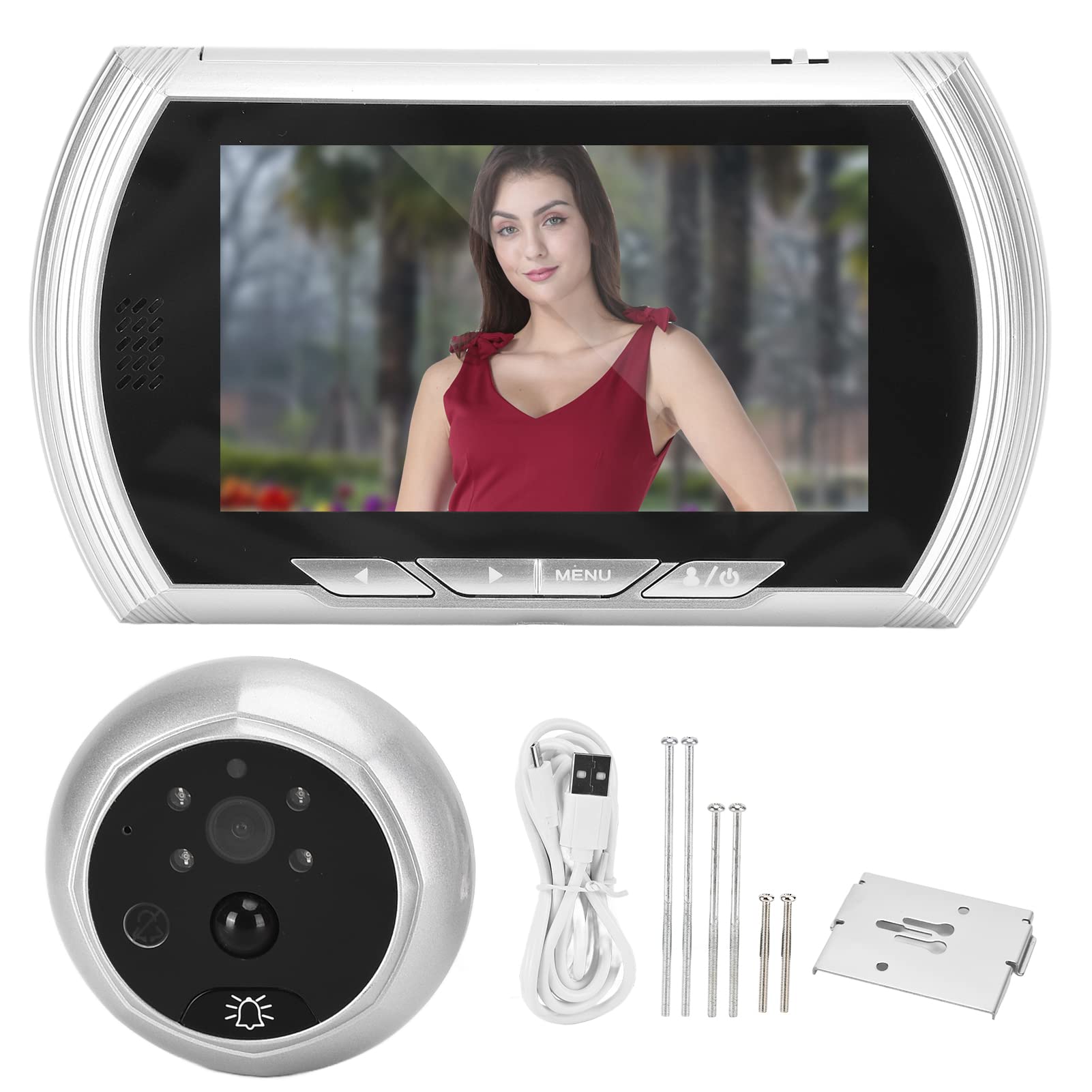 Campanello Video, Visualizzatore Campanello Spioncino, Schermo LCD TFT 4,5 Pollici Visualizzatore Digitale Porta con Visione Notturna Angolo 170° Rilevamento Movimento PIR per la Casa(D'argento)