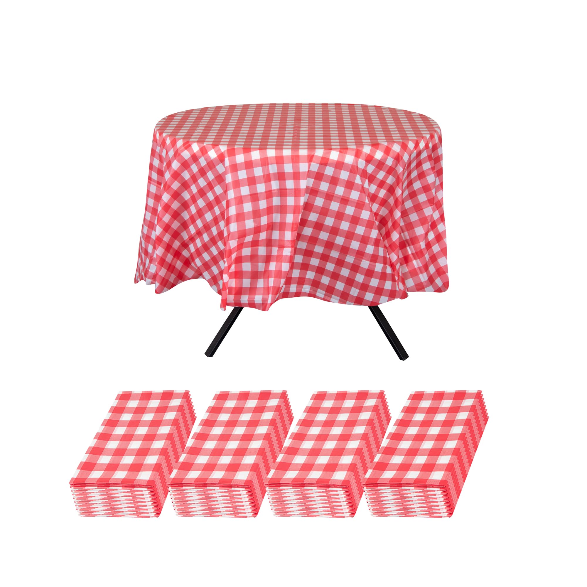 RestaurantwareTable Tek 84 Inch Gingham Table Covers, 2 Waterproof Table Covers - Disposable, No-Wrinkle, Red Plastic Round Table Covers, for Parties, Banquets, and Events