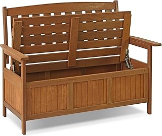 Furinno TIOMAN Outdoor Storage, Kent Storage Bench with Teak Wood, for Patio, Garden, Porch, Natural