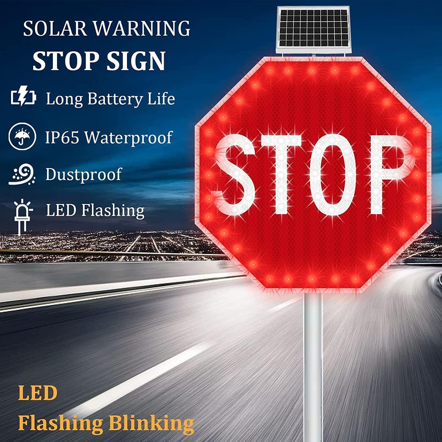 Flashing Solar LED Pedestrian Crossing Sign - All-Weather 24"/30" Traffic Warning Sign with Engineering Grade Reflective Film & Durable Aluminum for Enhanced Visibility