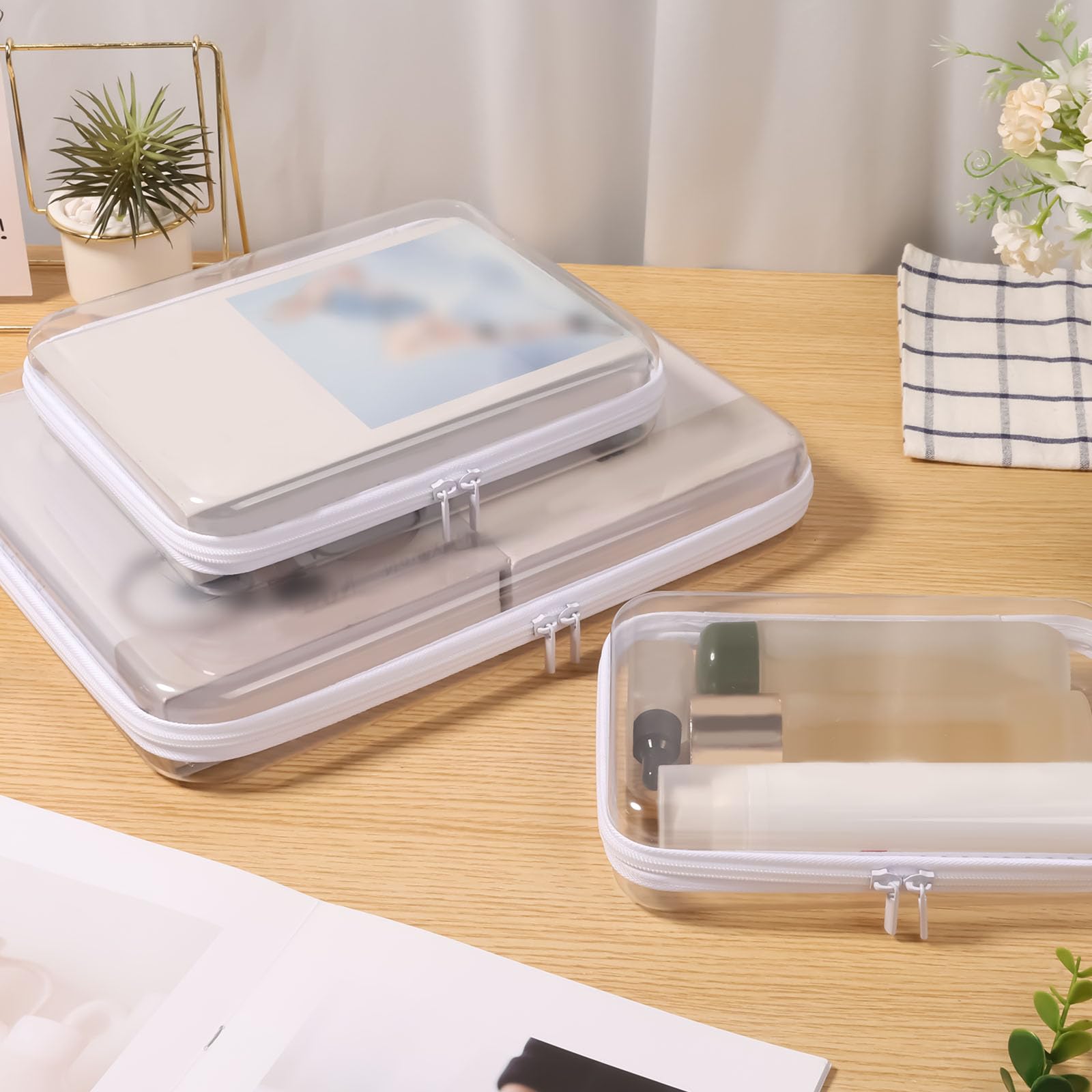 QINGLANG Toy Storage Bags with Zipper Clear Plastic File Storage Box Waterproof Double Zipper Toy Bag Makeup Bag Scrapbook Paper Organizer for Building Blocks Puzzles Cosmetics(3Pcs)