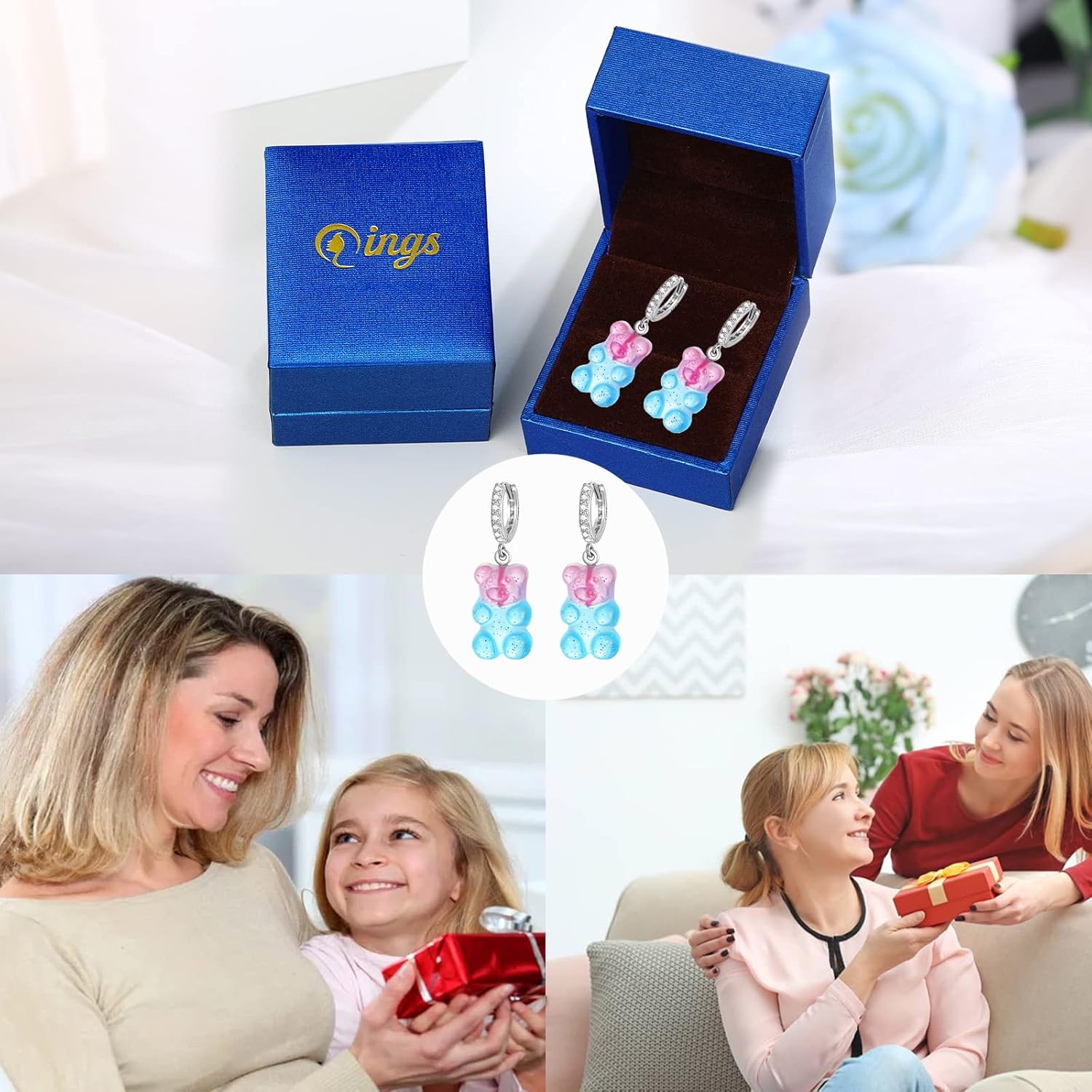 Gummy Bear Hoop Earrings - Sterling Silver Colorful Teddy Bears Resin Dangle Drop Earring Cute Pink Blue Cartoon Animal Huggies Candy Fairy Jewelry Gift for Women - Image 7