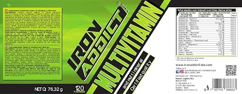 Iron Addict Labs - Multi Vitaminas - 120 Cápsulas Vegetales - Fuente de Vitaminas y Minerales - Vegano