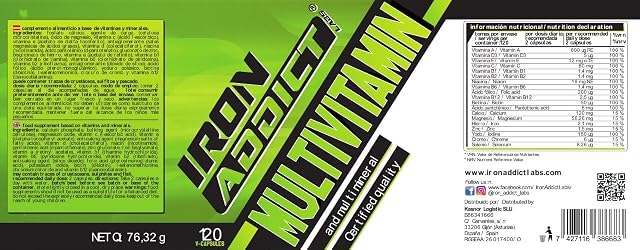 Iron Addict Labs - Multi Vitaminas - 120 Cápsulas Vegetales - Fuente de Vitaminas y Minerales - Vegano