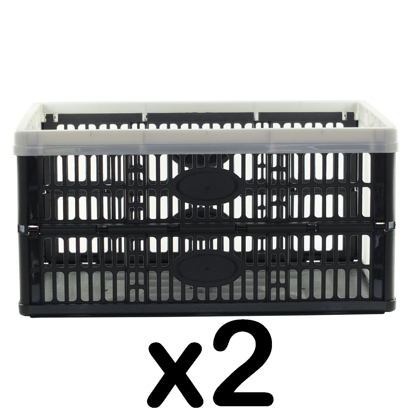 Fold Flat Crate - 32L Plastic Folding Stackable Storage Box (Pack of 2)