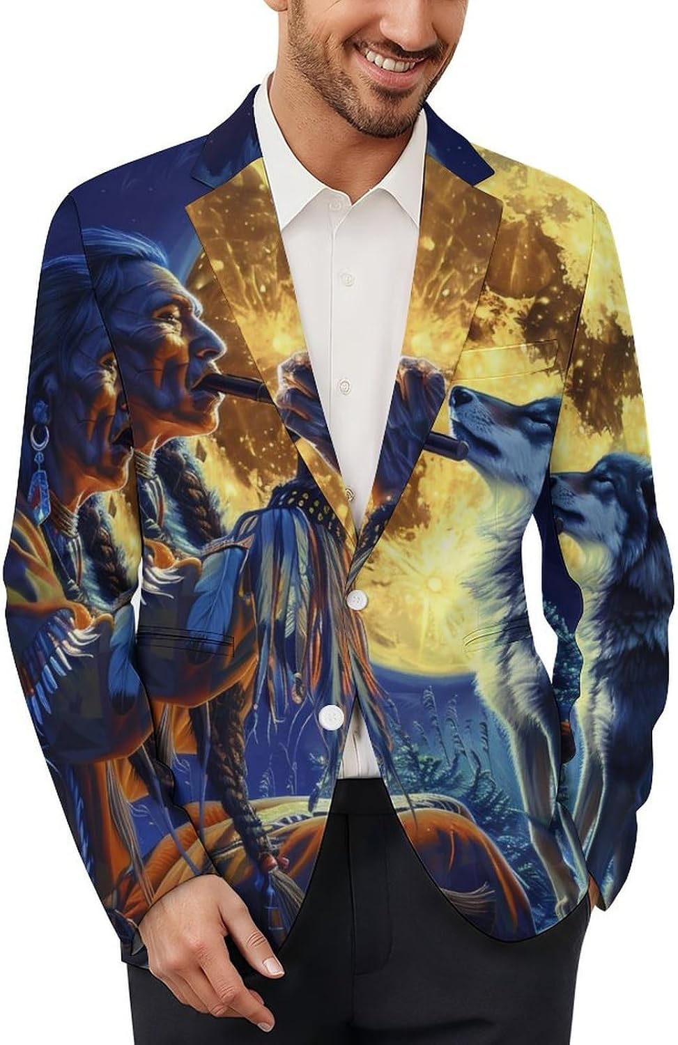 Tribal Wolf Song Native American Mens Casual Blazer Two Button Sport Coat Business Suit Jacket