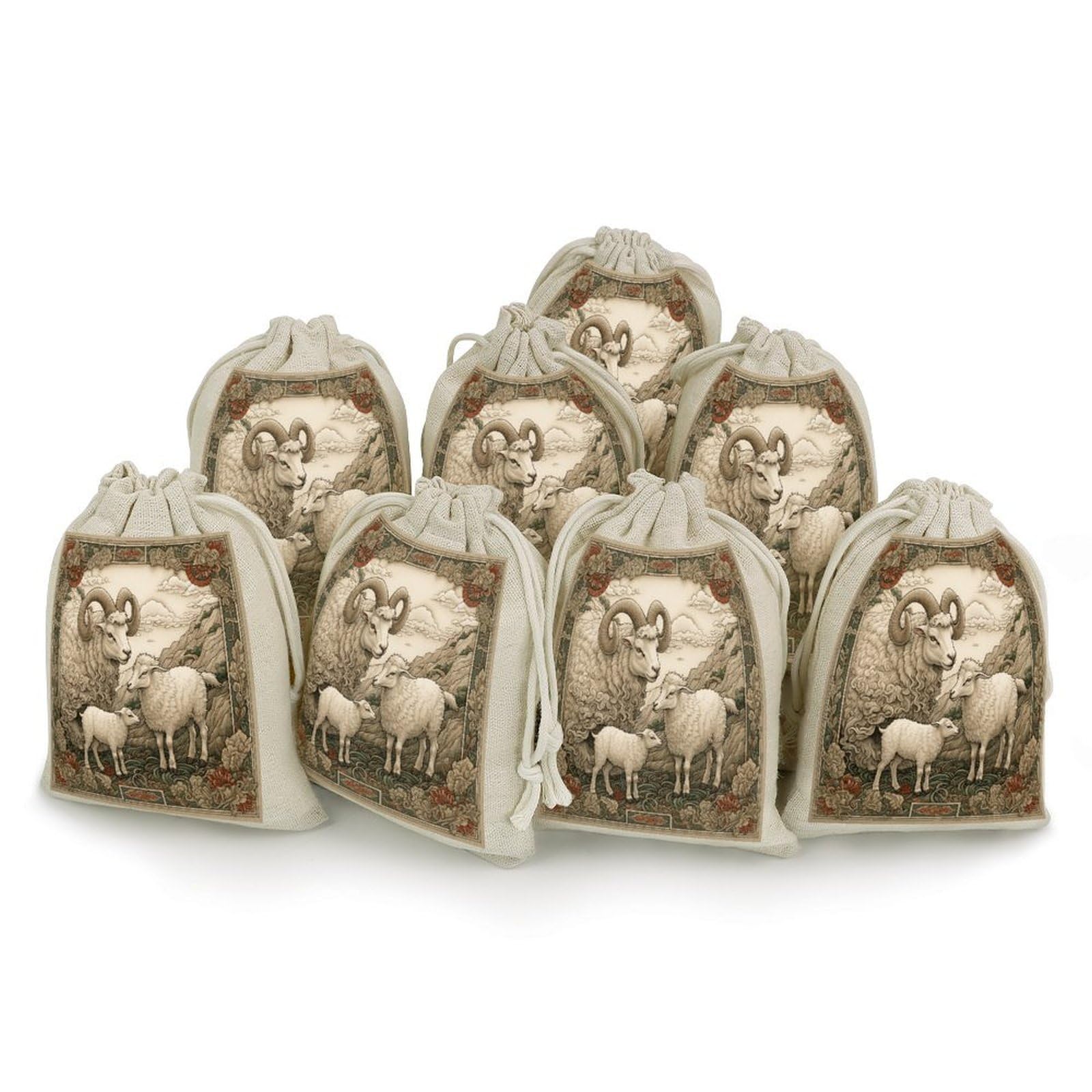 Adfgyerh Style Sheep Pattern Bags With Drawstring Reusable,Jewelry Bags 4.9 X 6.7 Inch, Set Of 8,Gift Bags For Party Wedding Storage Home Supplies