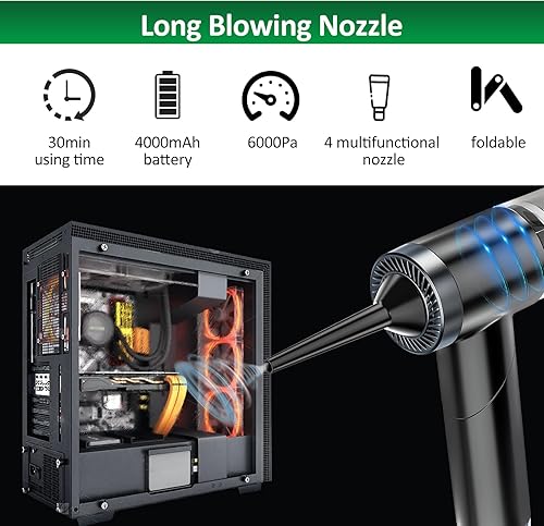 Miniatura 6 de Aspirador de coche, portátil, inalámbrico, multifuncional, soplado, polvo, inflado, aspirador para coche, hogar, anillo de natación, cojín de aire,