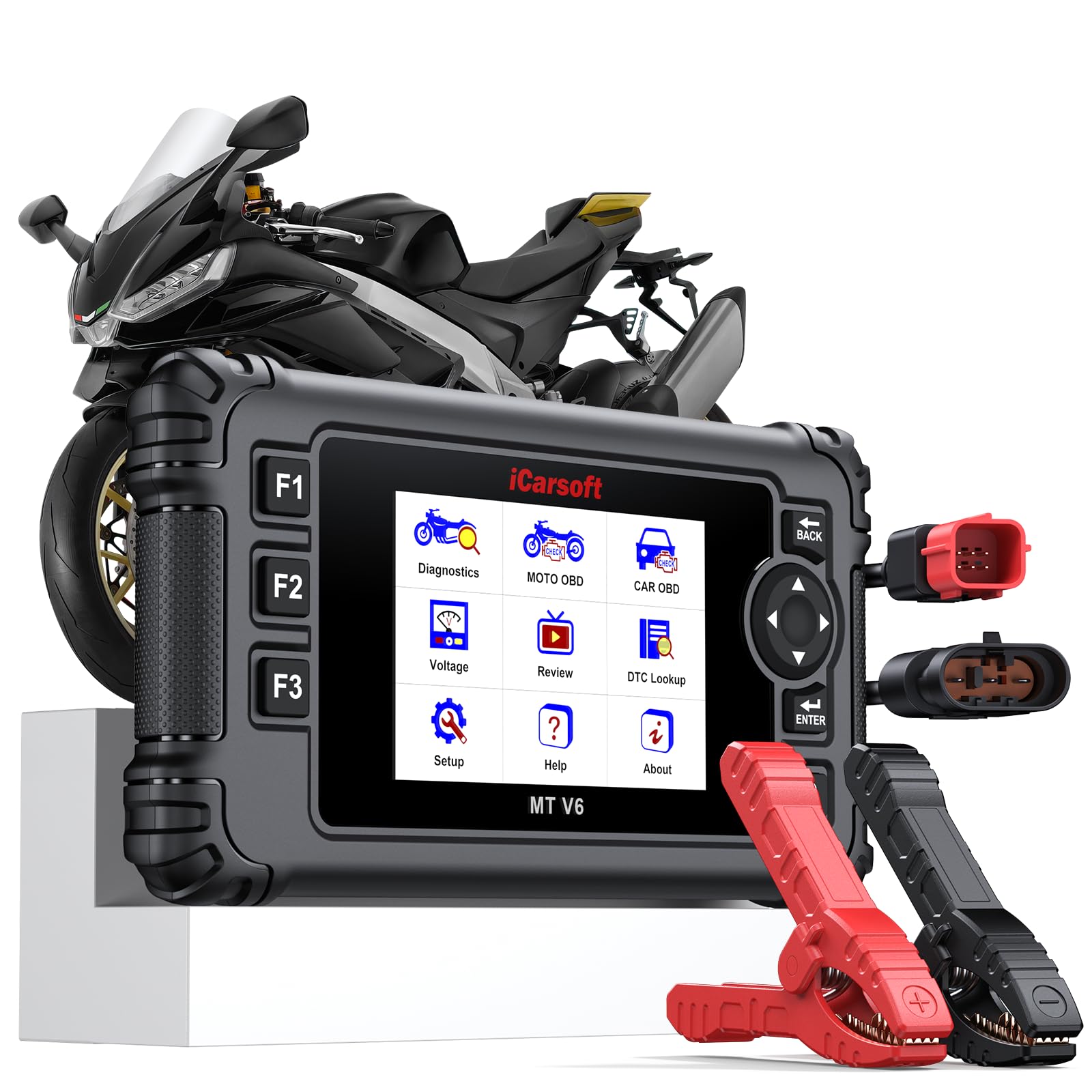 iCarsoft MT V6 - Diagnostico per moto Aprilia, diagnosi di sistema, 88 servizi di manutenzione, 123 test bidirezionali, lettura e cancellazione dei codici di errore, test della batteria