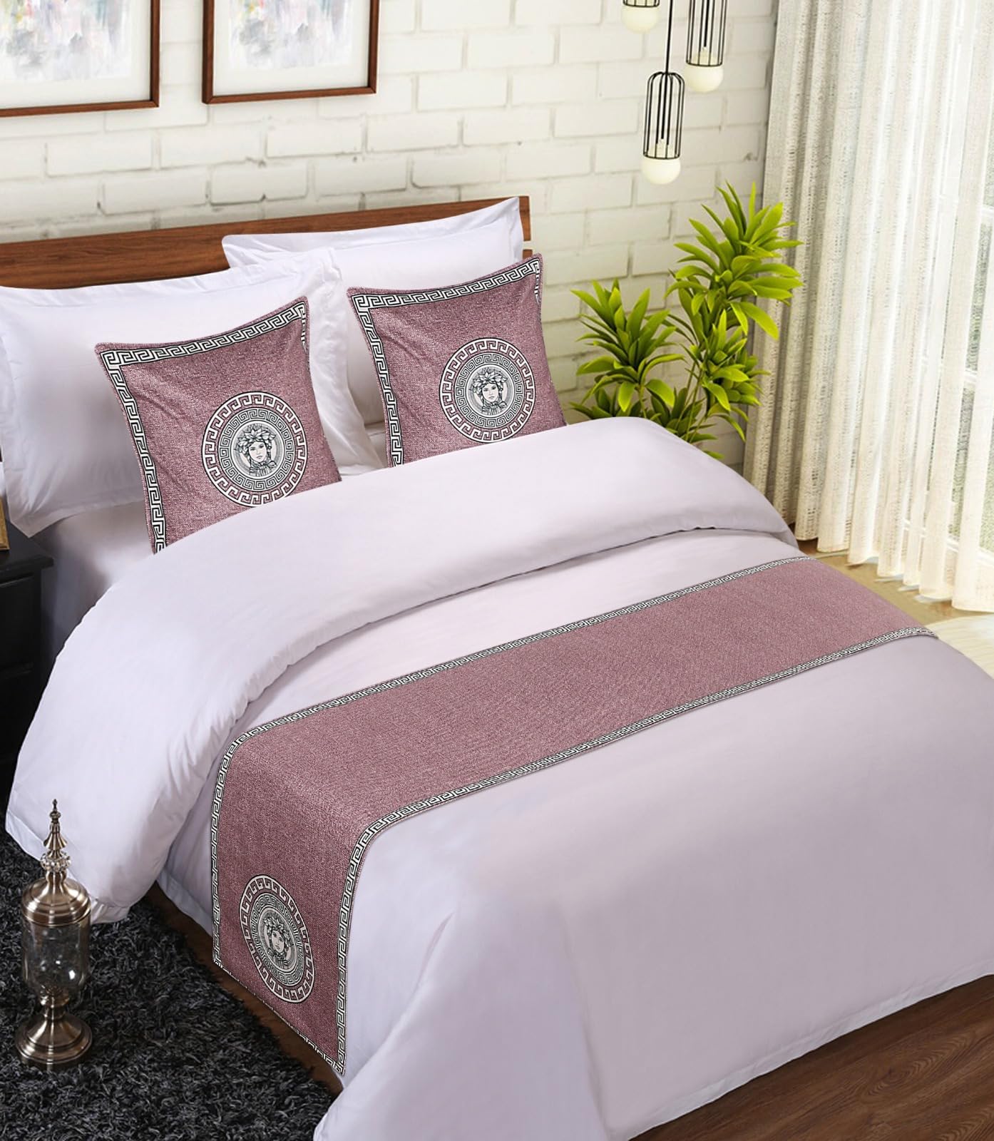 Home 400TC Premium King Size Bed Runner with Cushion Cover for Hotel Room. 18x100 inches. | 1 Bed Runner, 2 Cushion Covers-picture-17
