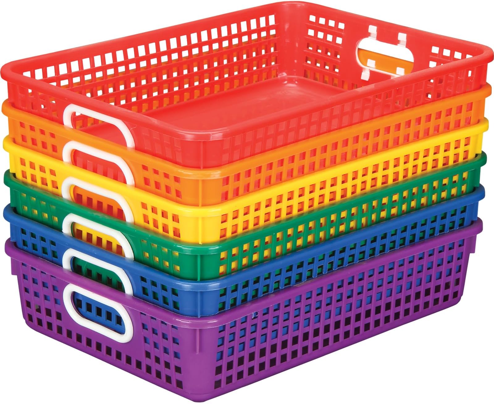 Neon Tall Plastic Storage Baskets with Handles Set of 6