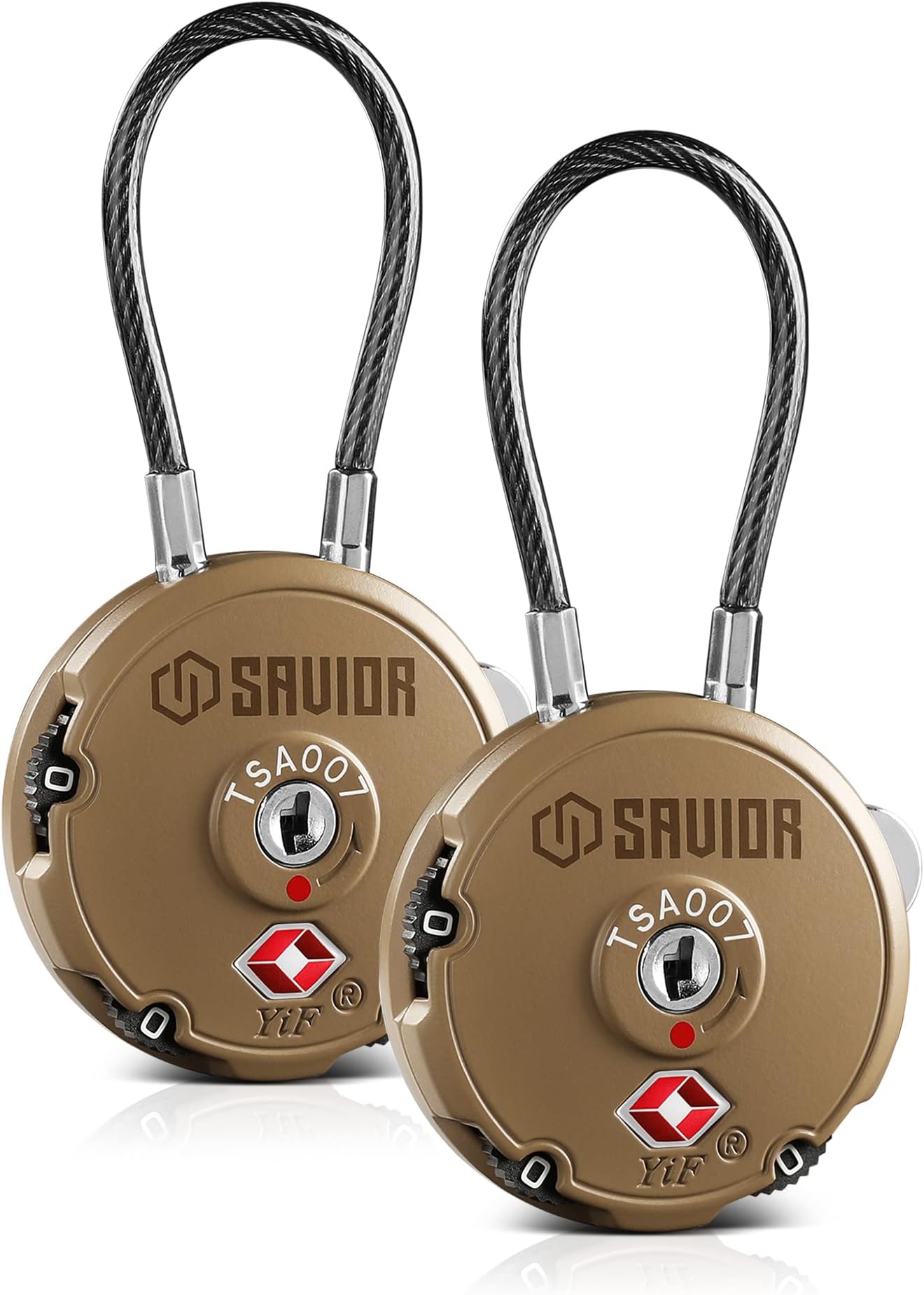 Quality TSA-Approved 3-Digit Combination Cable Travel Luggage Locks for Rifle Bag Firearm Gun Case Accessories Ammo Boxes Outdoor Storage, RAL 8000 Tan, 2-Pack