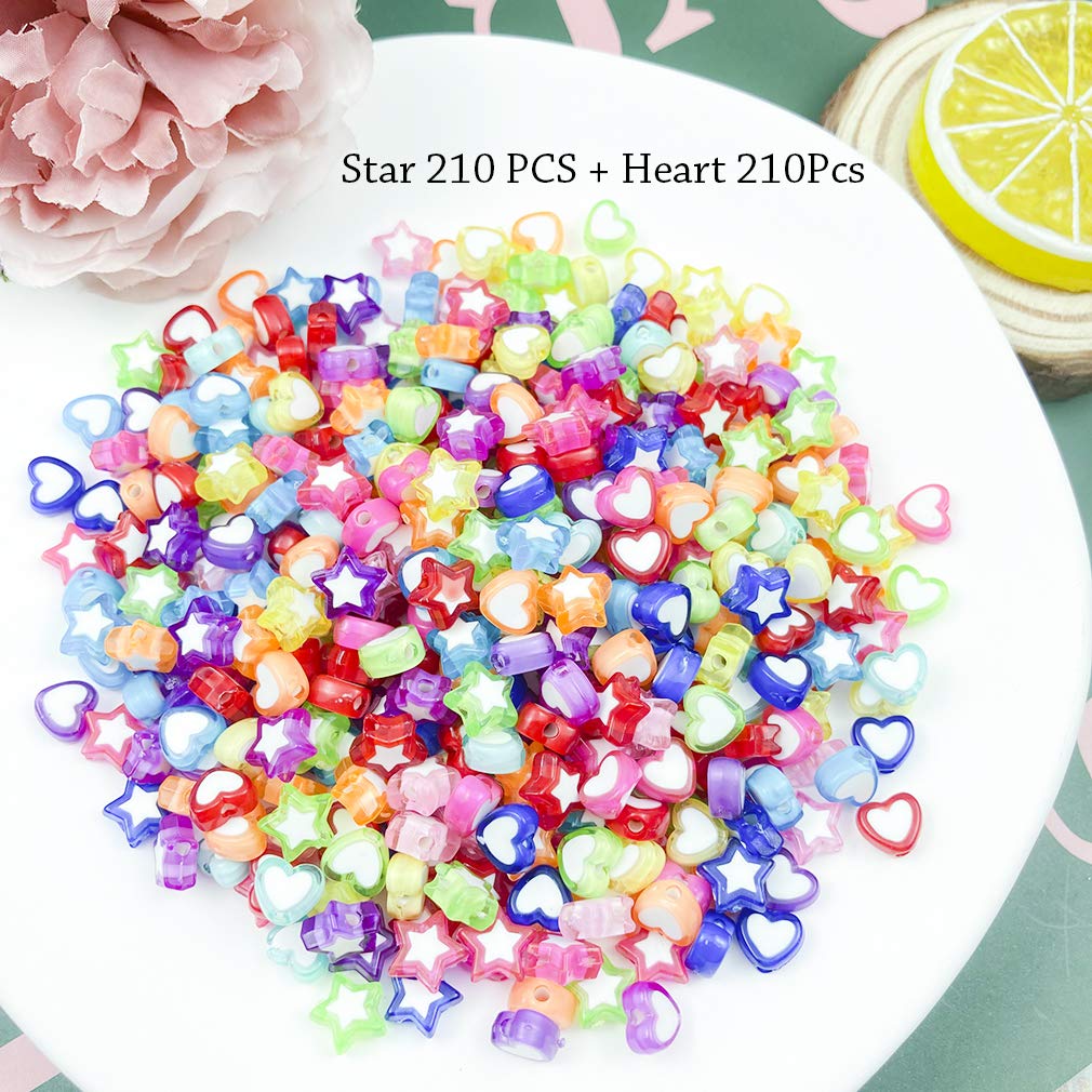 Mulutoo 420 Pcs Acrylic Star and Heart Shape Clear Pony Beads Colorful Pony Beads Plastic Loose Beads,Christmas Birthday Girl Kid Gift,for DIY Bracelet Necklace Jewelry Making Supplies (Mixed Color) - Image 7