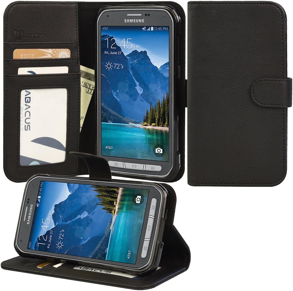 Galaxy S5 Active Case, Abacus24-7 Wallet with Flip Cover and Stand, Black