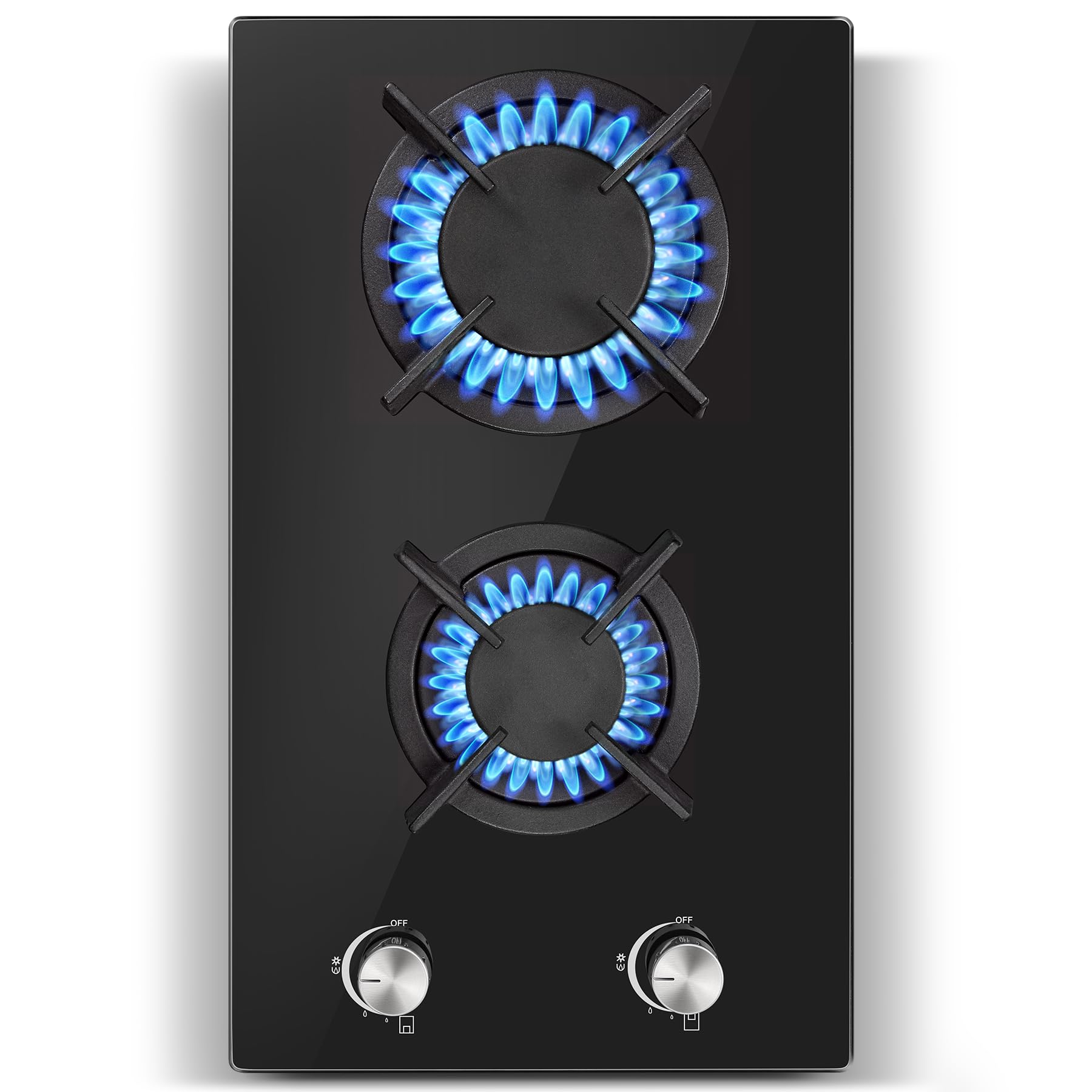 SNDOAS Piano Cottura 2 Fuochi Gas, 30 cm Piano Cottura Vetro con Protezione Automatica Della Fiamma, Gas Naturale e Gas Propano, Incorporato, Nero, 4200 W, 220-240 V