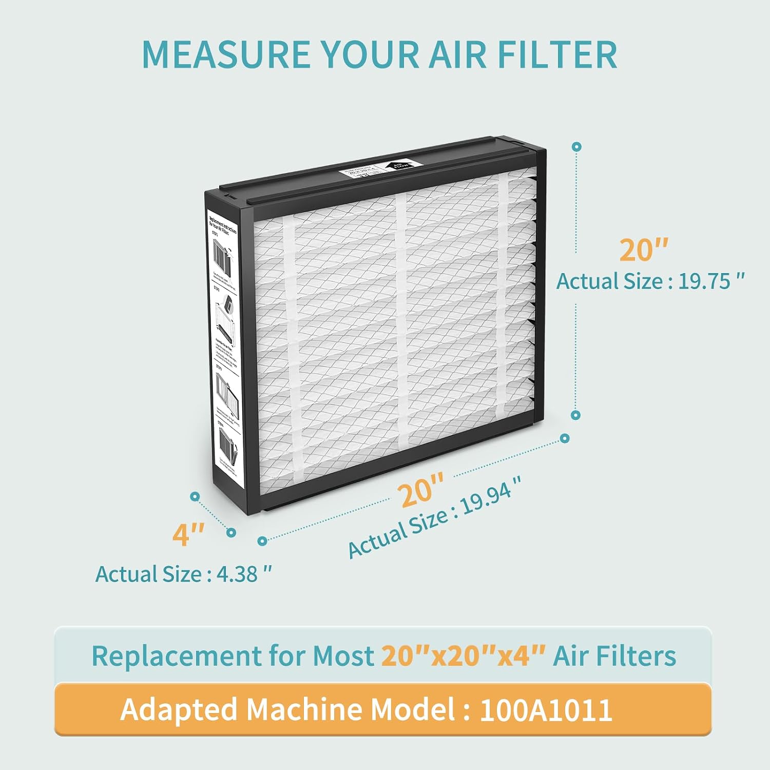 3-Pack 20x20x4 Replacement Air Filter for Honeywell FC100A1011 Lennox X0585, MERV 13 Pleated HVAC AC Furnace Filters - Allergy & Dust Defense (Actual Size: 19.94 x 19.75 x 4.38 Inches)