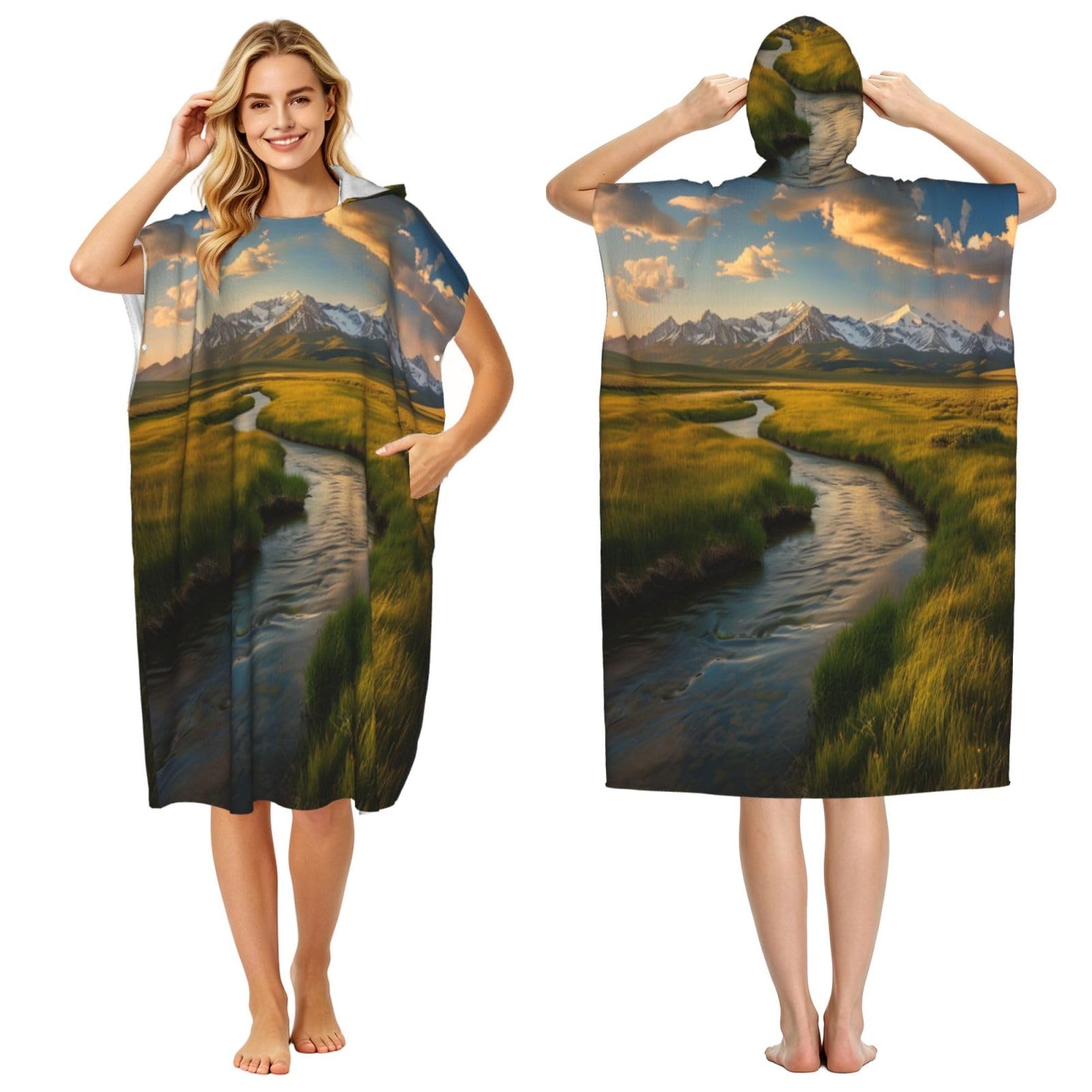 DTHKJNLSF The Sky Is Clear And Bright Adult Hooded Beach Poncho Towel