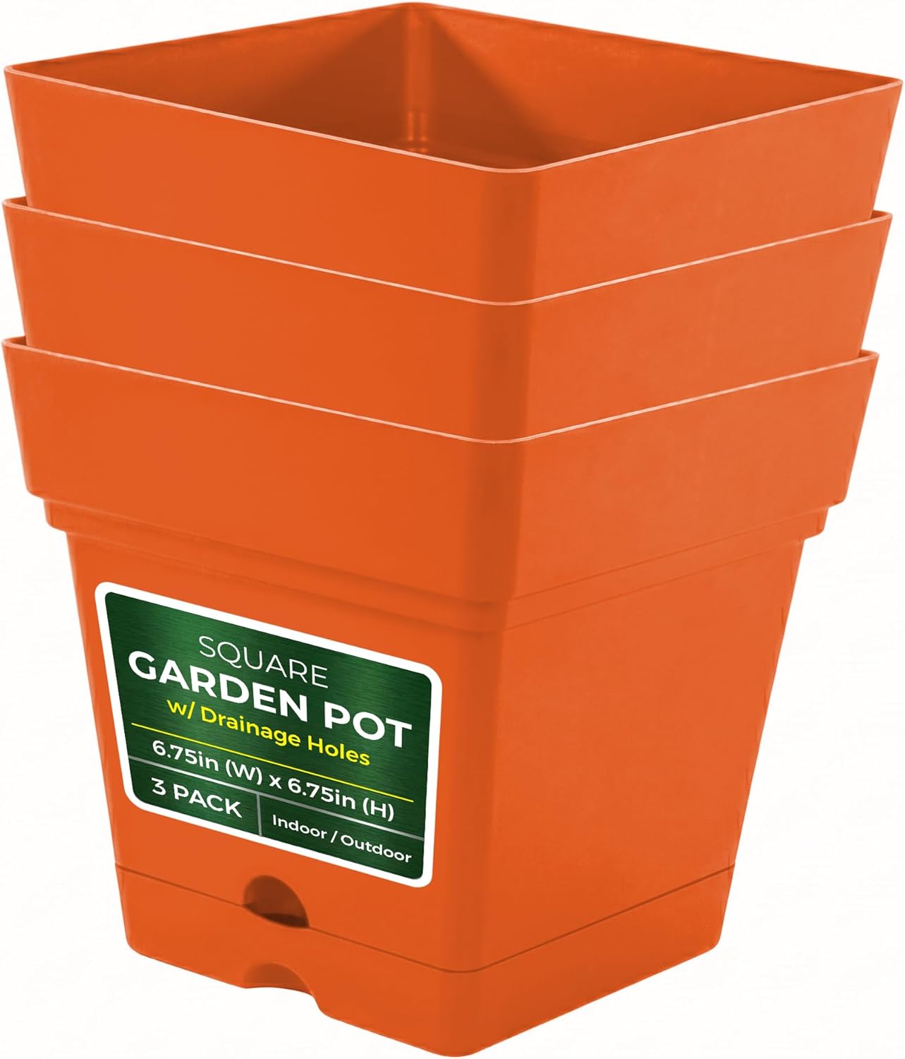 Mintra Plastic Pots for Plants, Square Planter for Indoor Outdoor Plants, Garden Pots with Saucers & Drainage Holes, 6.75”Wx6.75 H, 6.75”Wx6.75 H (Orange, 6.75in 3/PK)