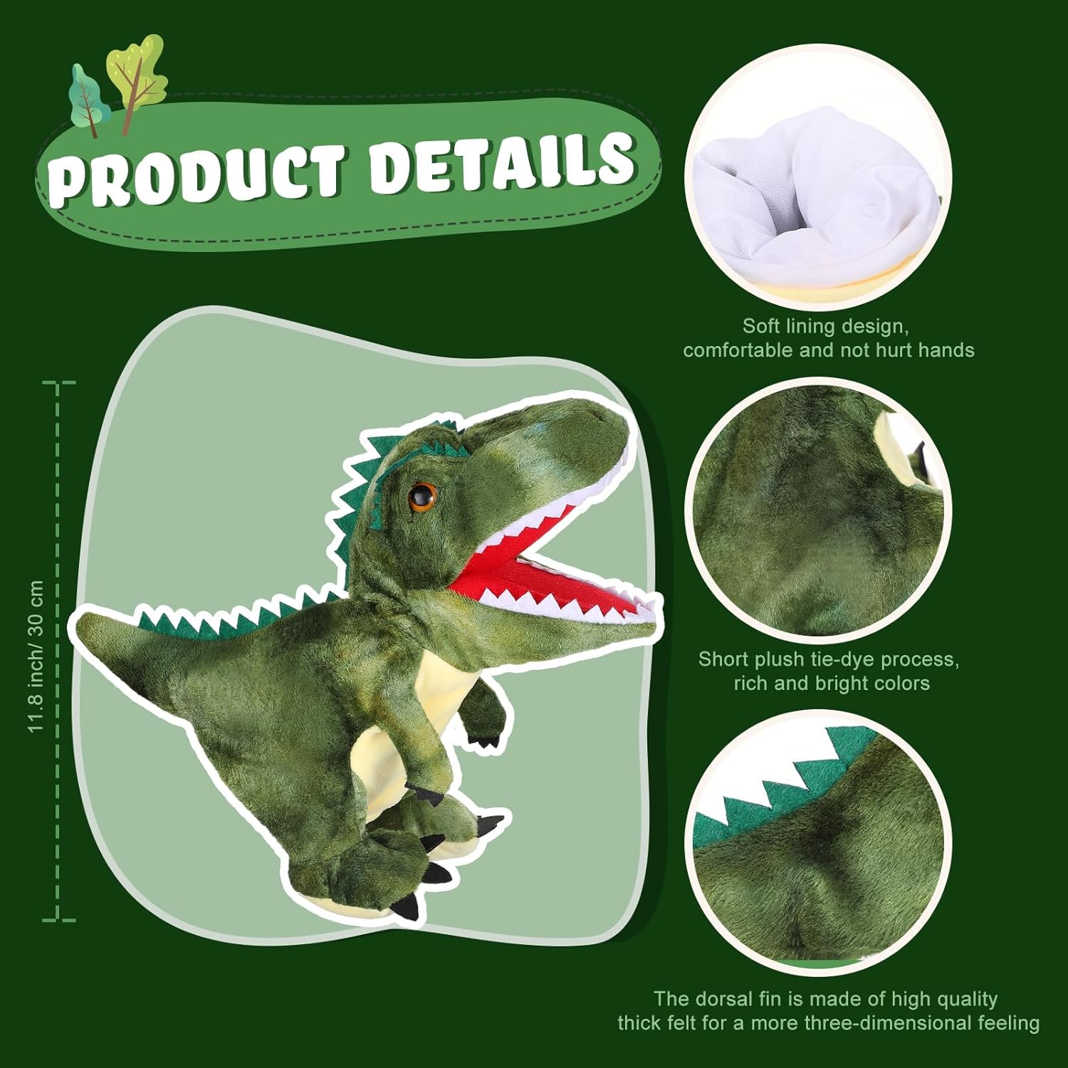 Wettarn 6 Pieces Dinosaur Hand Puppets Plush Stuffed Animals Soft Toys Interactive for Boys and Girls Storytelling Role Playing Stage Performance