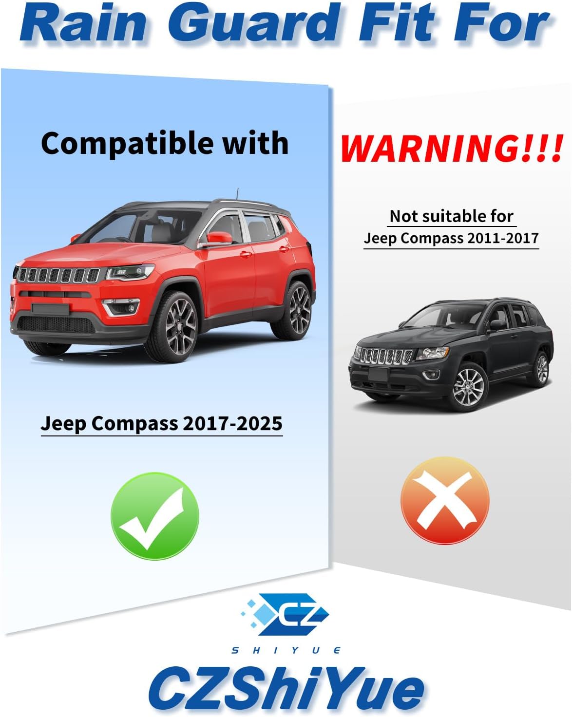 in-Channel Rain Guard Fit for Jeep Compass 2017-2026 Extra-Thick Window Rain Guards Extra Durable Window Deflectors Window Vent Visors Vent Low-Profile Shades Exterior Car Accessories