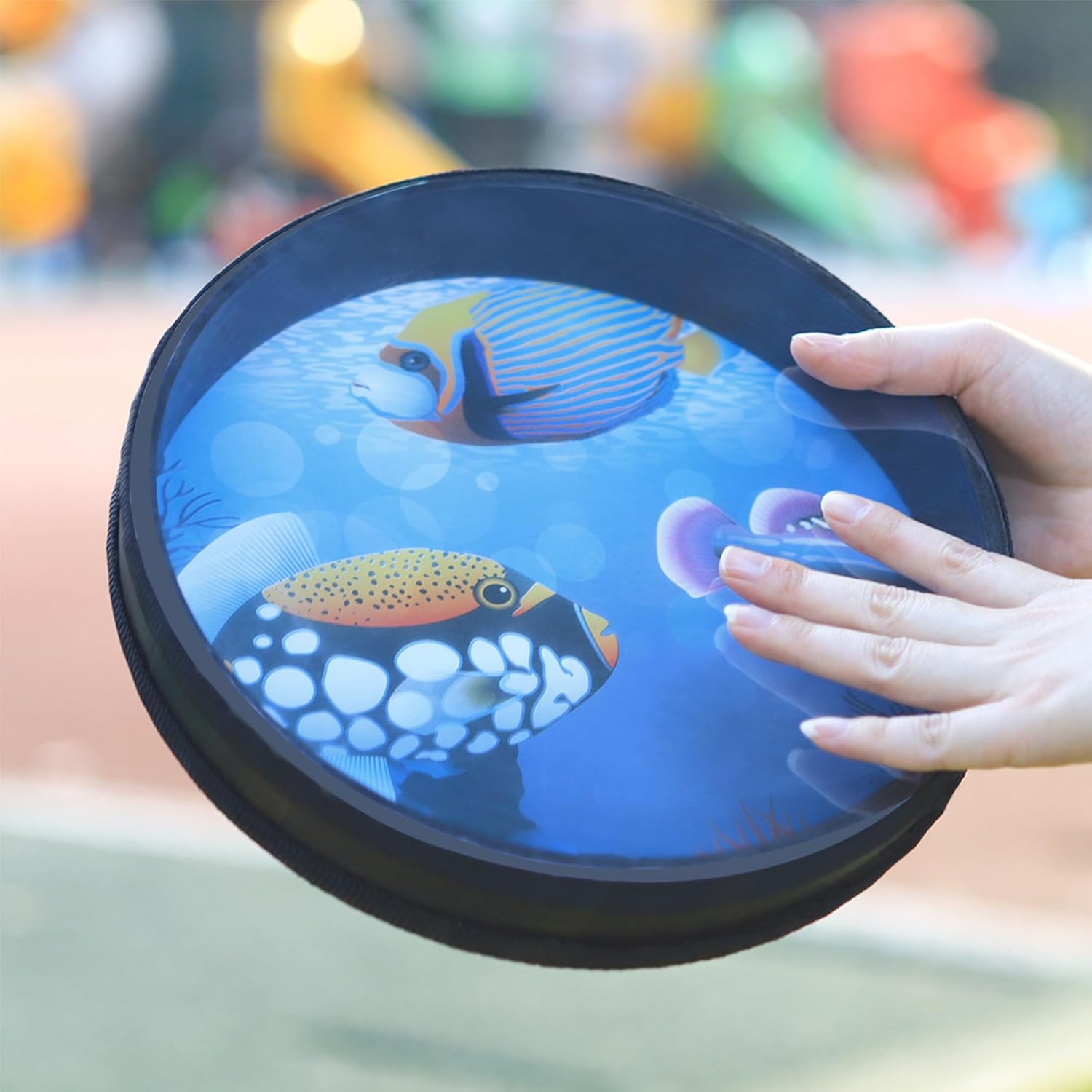 10 Inch Wave Bead Ocean Hand Drum Sea Drum Musical Instrument Percussion with Hardwood Shell Dia 253mm W 41mm for Concert and Home